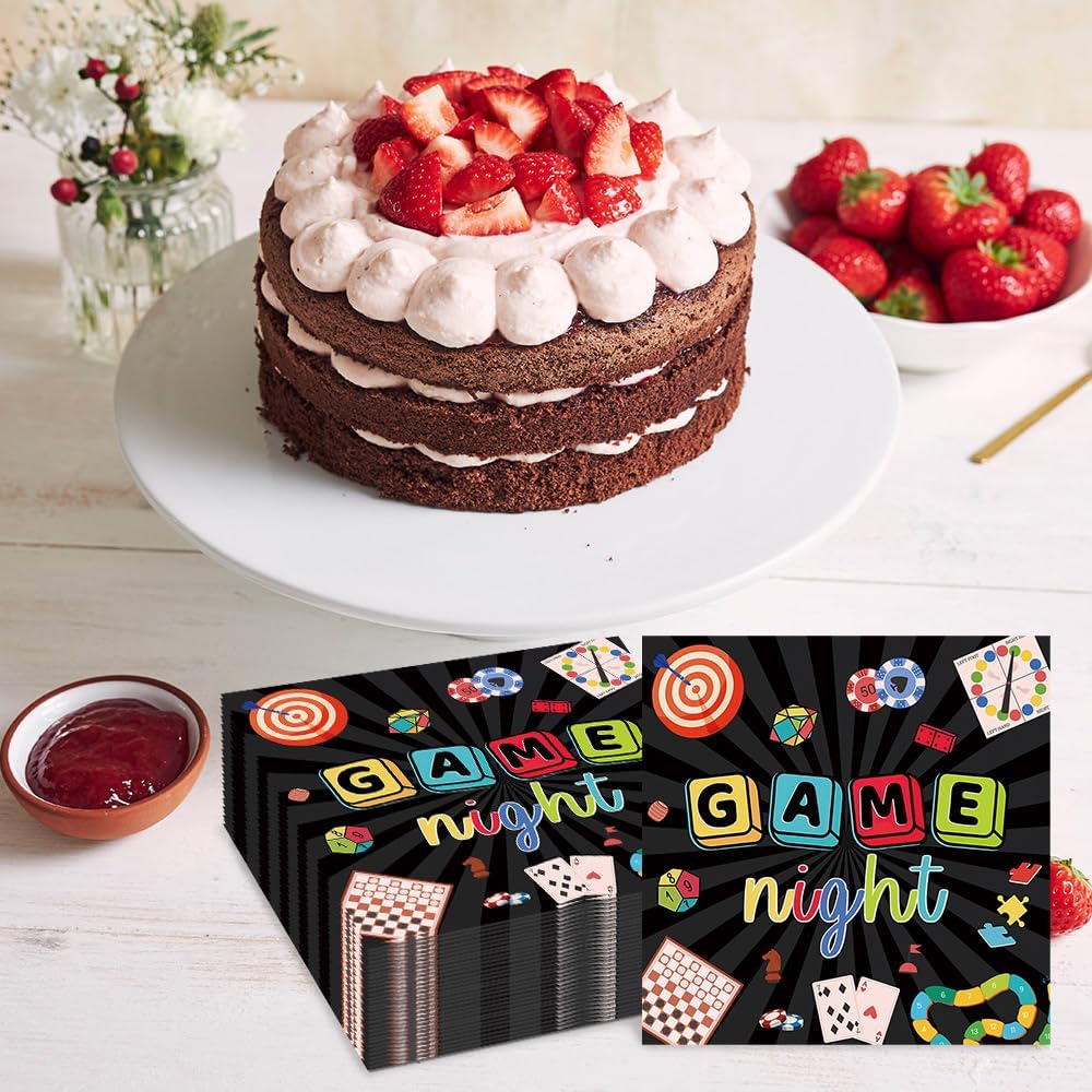 80 Pcs Game Night Party Paper Napkins Family Board Game Adults Chess Card Playing Card Kids Game Night Party Table Decorations Supplies