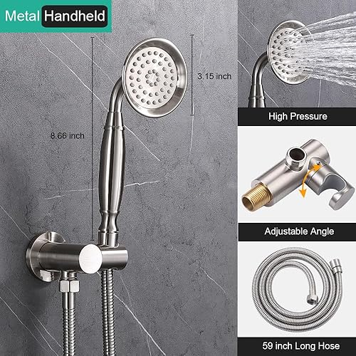 Miniatura 5 de Juego completo de grifos de ducha antiguos sistema de ducha de lluvia de montaje en techo, cabezal de lluvia de 9 pulgadas y rociador de mano,