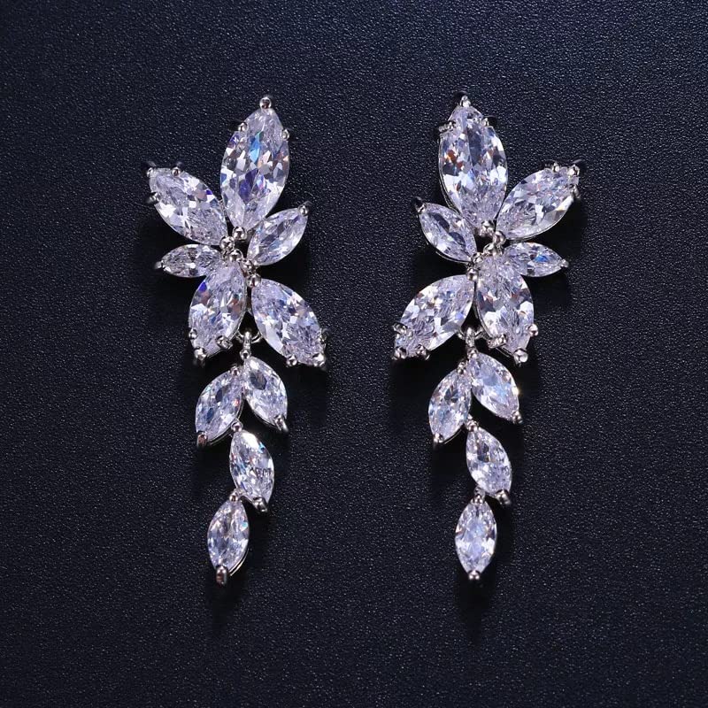 Boucles d'oreilles pendantes pour femme avec cristal marquise brillant