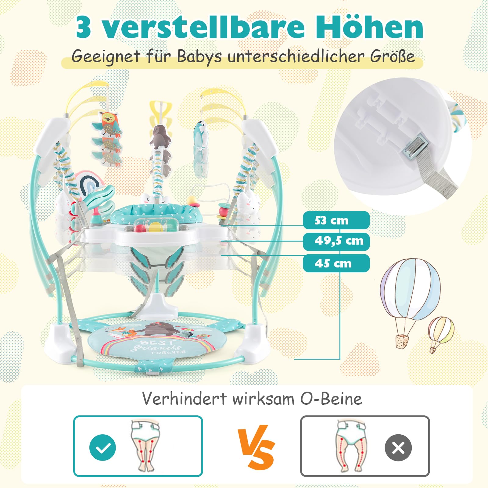 GOPLUS 3 w 1 Baby Jumperoo, centrum do skakania i zabaw z obrotowym siedziskiem o 360°, zabawka i tablet muzyczny ze światłami i dźwiękiem, siedzisko do zabawy z regulacją wysokości, dla dzieci od 6