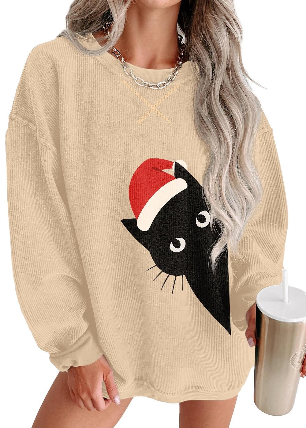 ONLYSTORY Womens Sweatshirts Oversized Cored Corduroy Pullover Tops