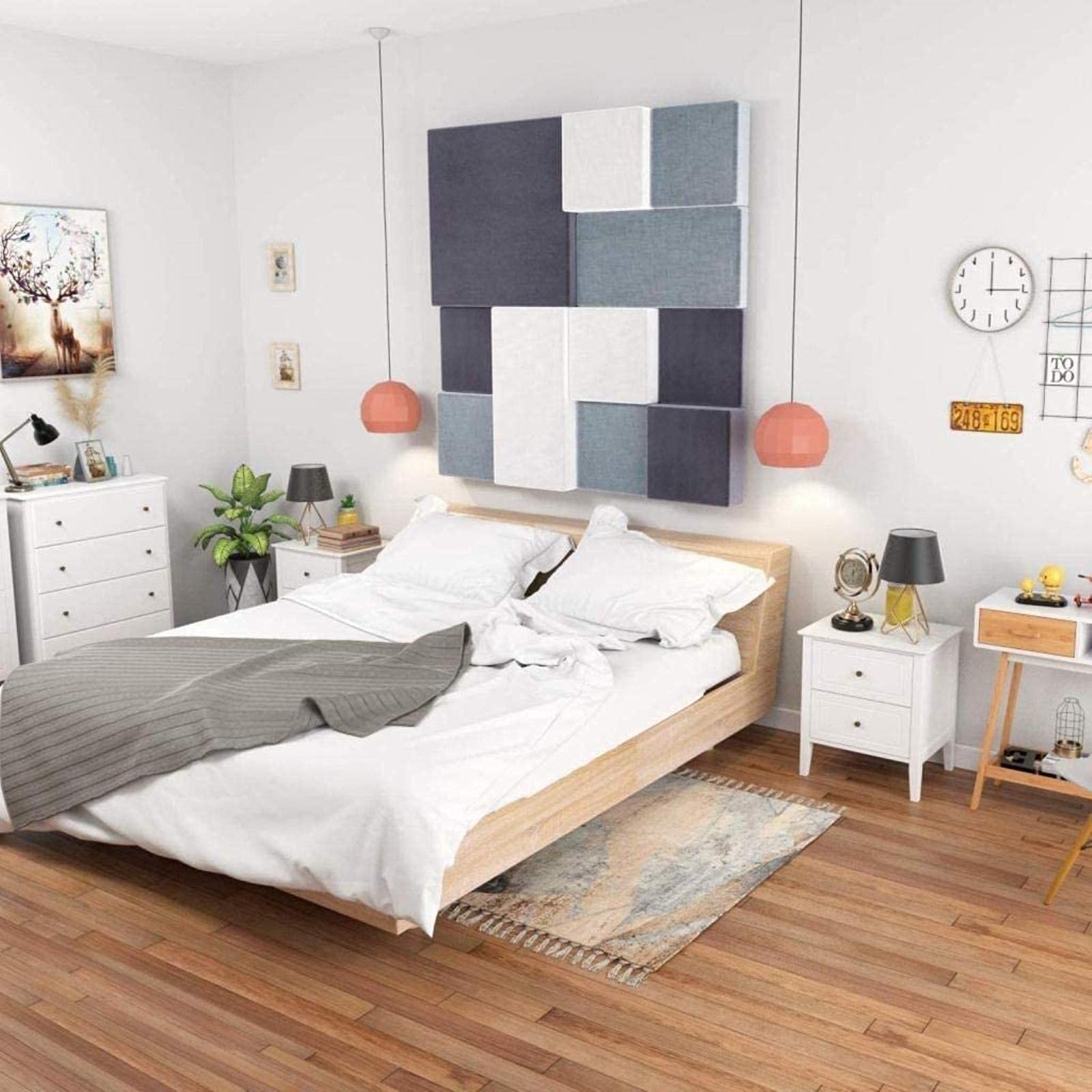 Nachtkastje Commode Set Van 2 Nachtkastje Nachtkastje Opbergkast Met 2 Lades Handvatten 50X40X55.5Cm Bijzettafel Slaapkamer Woonkamer Thuis