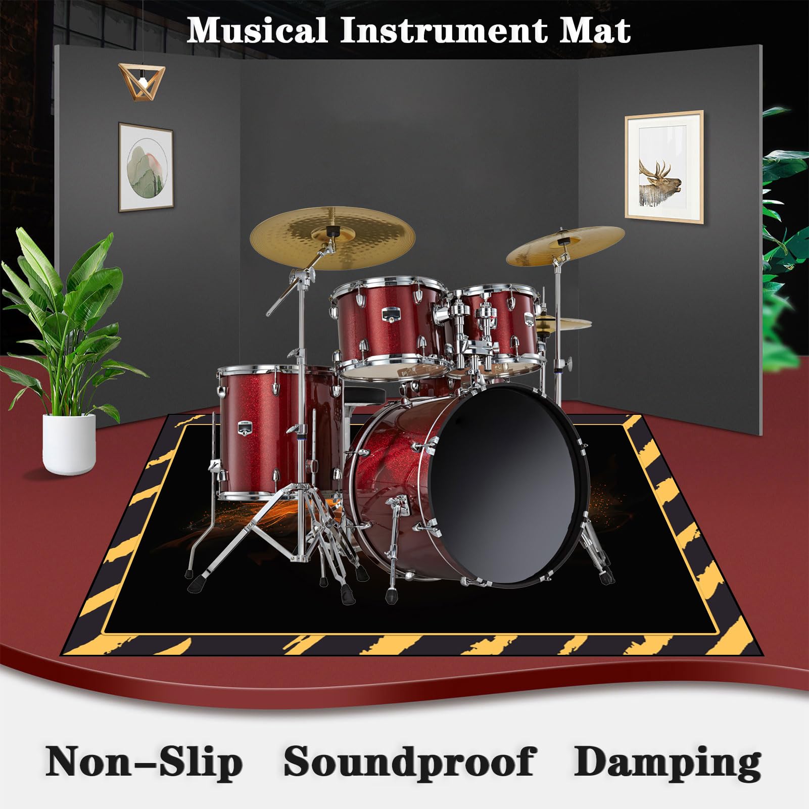 Drum Rug Drum Electronique Rug Drum Carpets Drums Mat Soundproof Blanket Electronic Drum Carpet Jazz Drum Kit Carpet Musical Rugs Shock Absorption Mat For Bass Drum Snare Pad With Non-Slip Bottom (Color