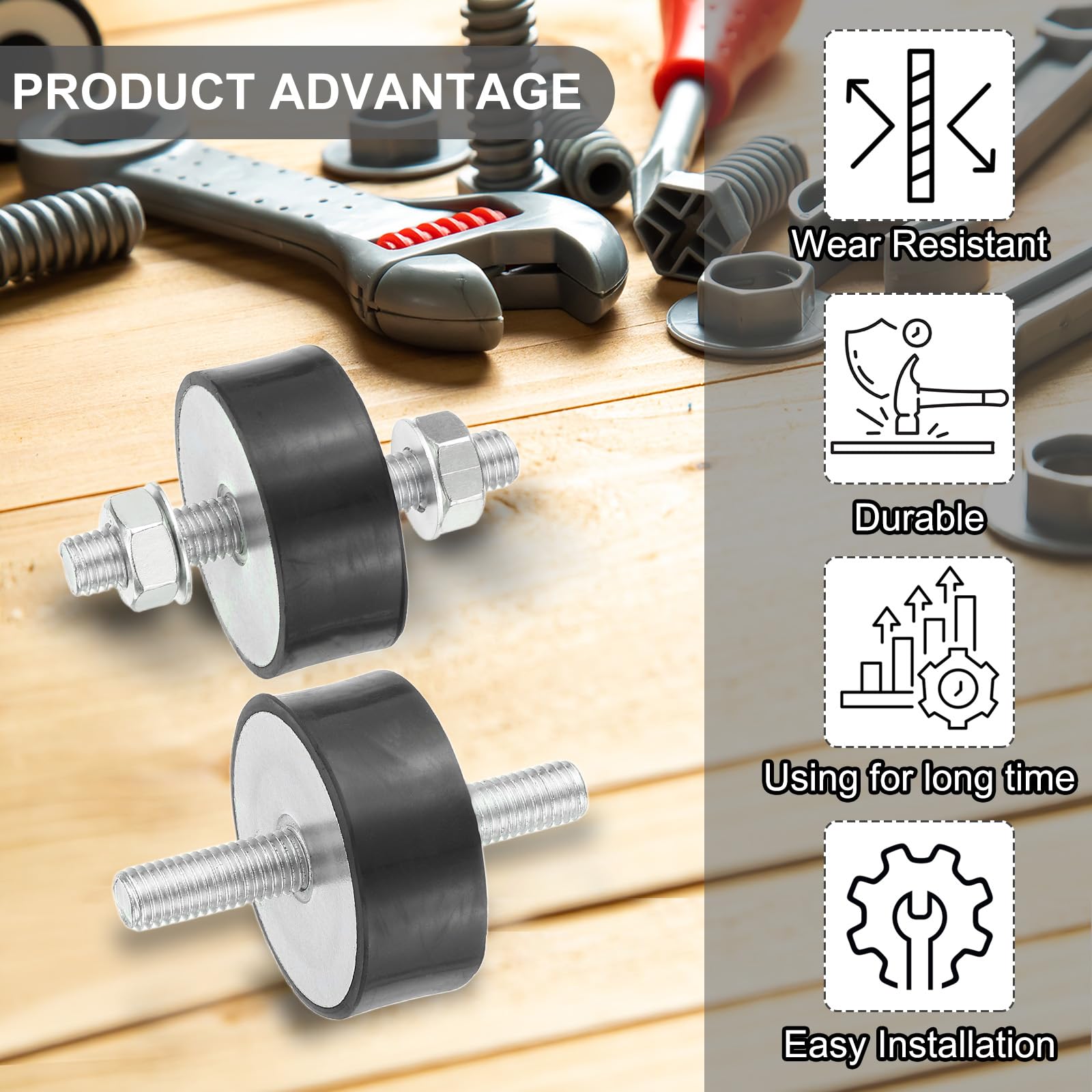 PATIKIL 6pcs Amortiguadores de Goma, M10 Macho Aislador de Vibración Silentblock Soporte Aislante para Aire Acondicionado Compresores de Aire Lavadora Maquinaria, 50x20x76mm(OD*T*L)