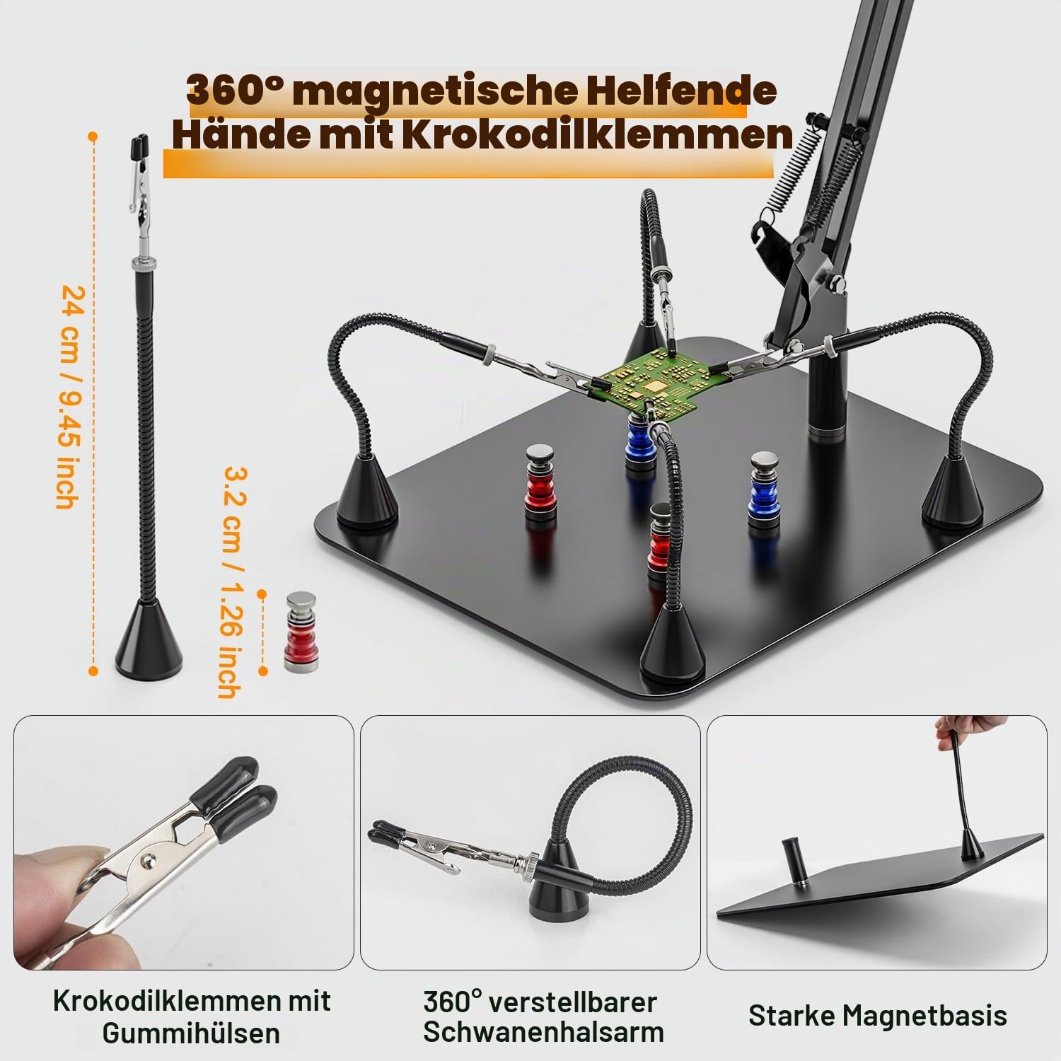 15X & 10X Lupe mit Licht und Ständer, Magnetische Dritte Hand Löten Lupe | Löthilfe Helfende Hand mit Lupe & Licht, LED Lupenleuchte für Basteln, Löten, Reparatur, 3 Farbmodi Dimmbare