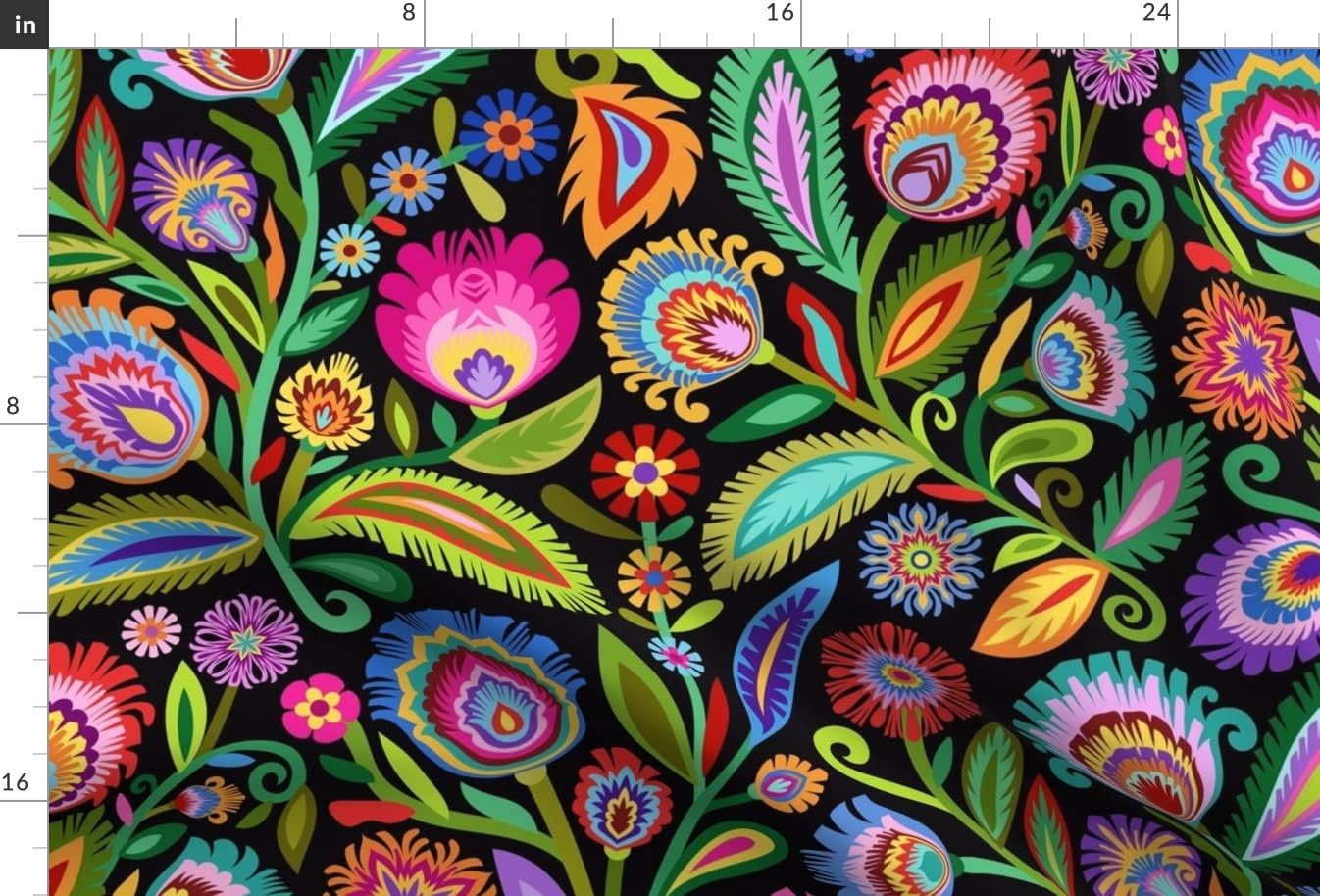 Spoonflower Fabric - Wycinanki Floral Garden European Bright Maximalist Folk Art Style Printed on Minky Fabric by The Yard - Sewing Baby Blankets Quilt Backing Plush