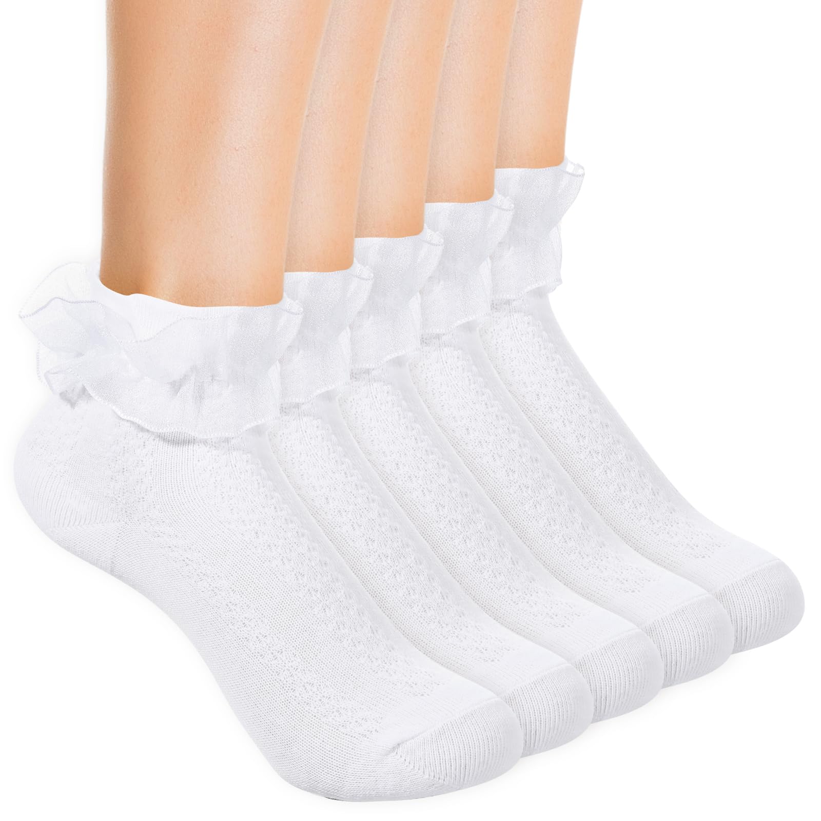 DIVINA VITAE 3 Paar Rüschensocken Ballet Socken Rüschen Damen Spitze Elastisch Söckchen Kleinkind Weiße Lace Socken für Kinder Partykostüm Abschlussball (30–34)
