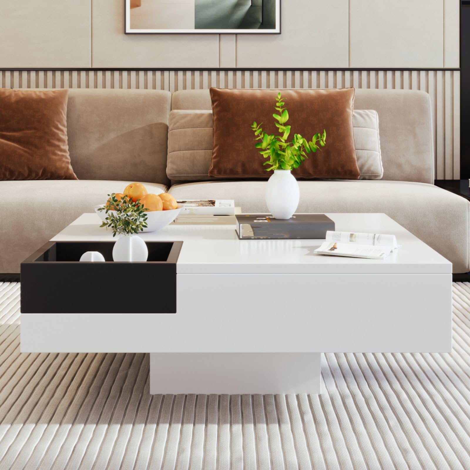 KOMHTOM Ronde salontafel set met opbergruimte, woonkamertafel met