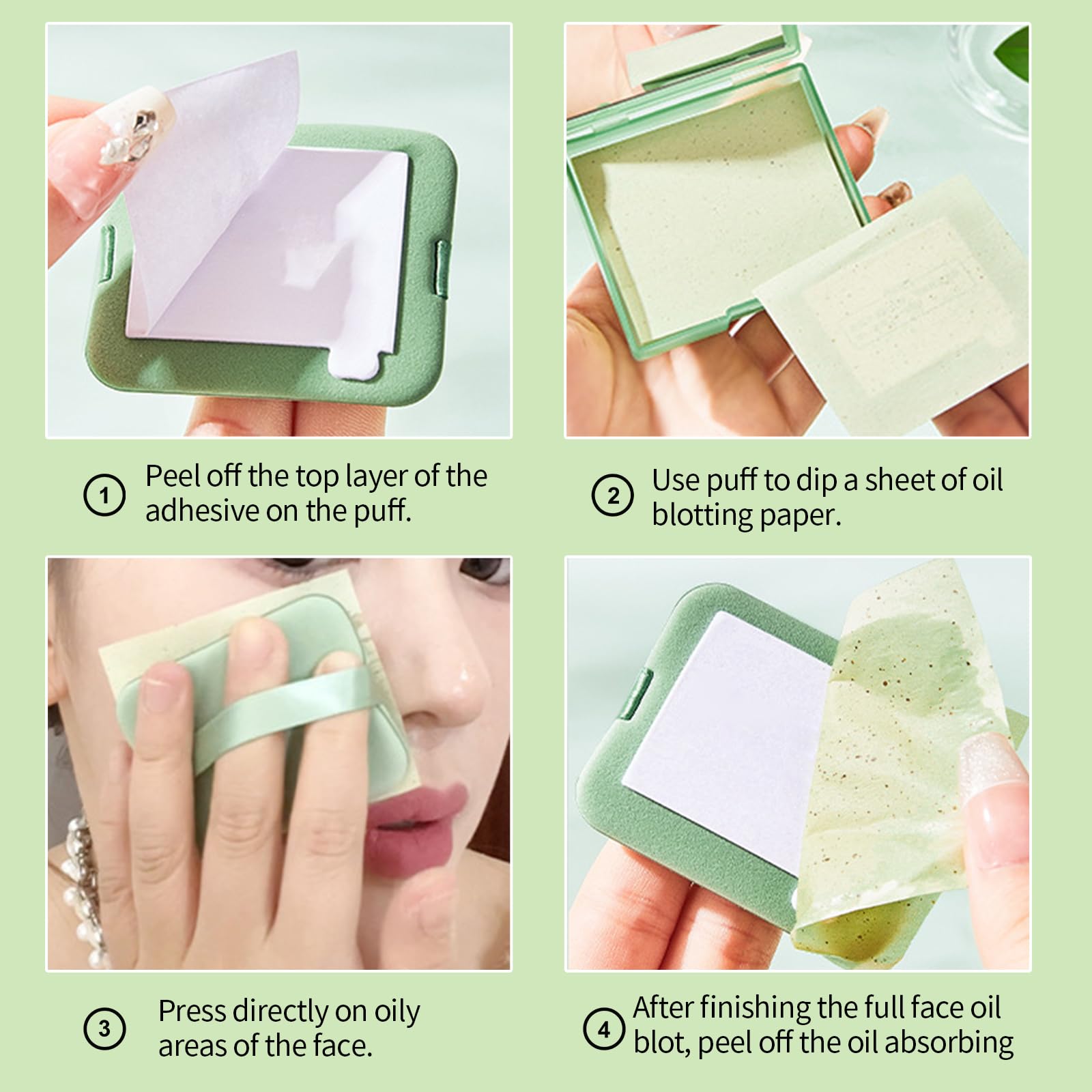 Erinde Hojas secantes de aceite con espejo y soplo, 300 hojas de papel absorbente de aceite facial para piel grasa, aptas para maquillaje