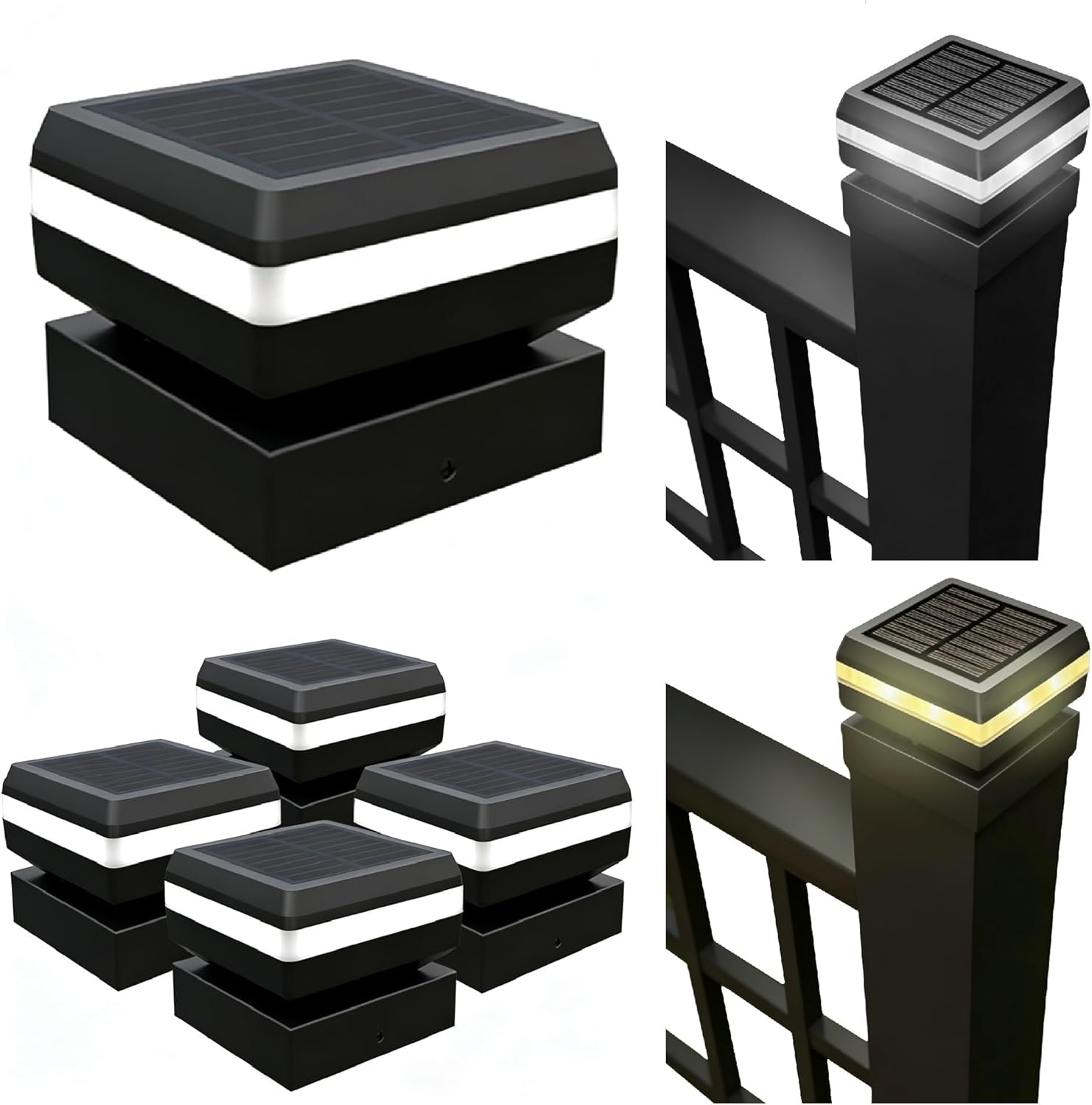 4-Pack Solar Post Cap Lights, IP65 Waterproof for 2x2 & 3x3 Inch Posts (5x5cm & 8x8cm), Warm White & Cool White LED, Outdoor Lighting for Fence, Wall, Deck, Patio and Garden