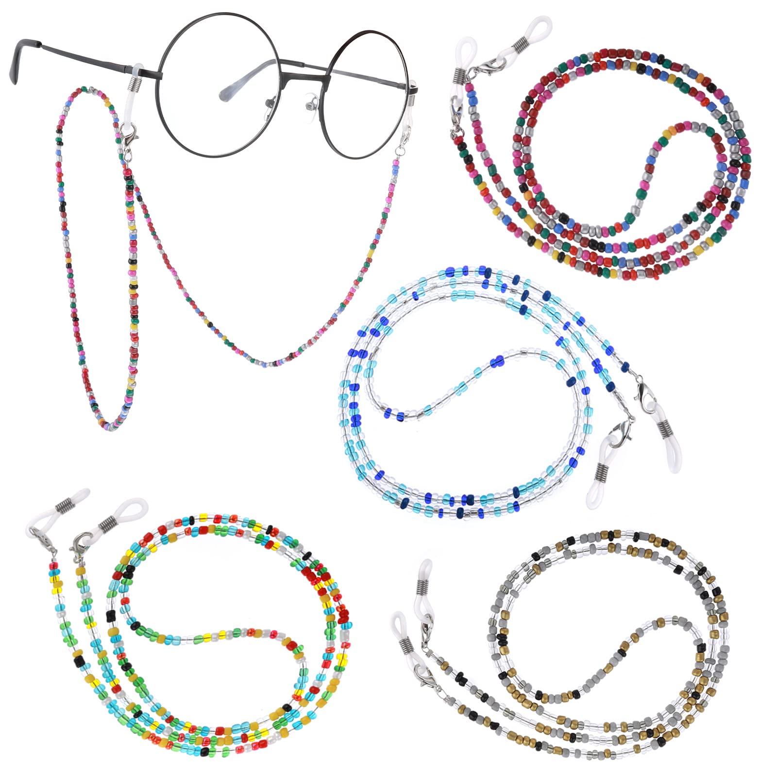 WLLHYF Cadenas de anteojos con cuentas, 4 piezas, cordones para gafas de sol, cadena de soporte para gafas, cordón de acrílico para gafas, cadena de máscara de color para mujeres y niñas