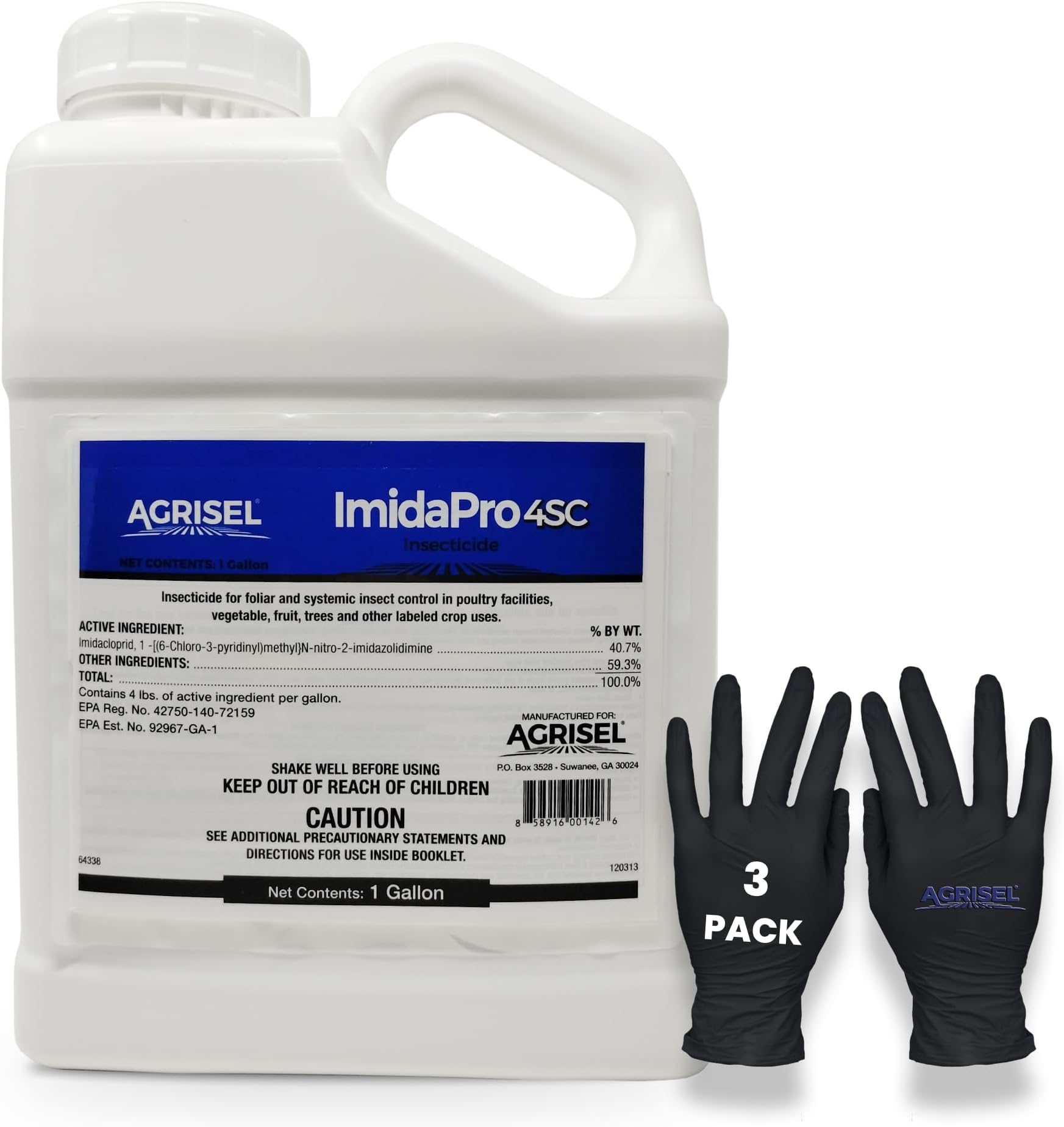 ImidaPro 4SC, Insect Control, Safe for Poultry & Greenhouses, Insecticide, Effective Against 100+ Insects, Treats 1000 Sq Ft w/Just 3oz, Includes 3-pack of Agrisel Protective Gloves, 128 Ounce