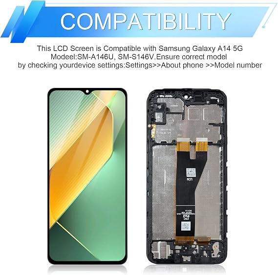 for Samsung Galaxy A14 5G Screen Replacement 6.6 inch for Samsung A14 Screen Replacement Kit with Frame for SM-A146U SM-A146U1 SM-A146W LCD Display Touch Screen Digitizer Assembly with Repair Tools