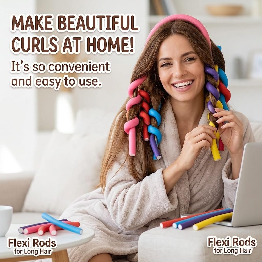 Pinkiou 30 PCS Flexi Rods for Hair, 9.45" Heatless Curling Rods No Heat Hair Rollers, 3 Sizes Large Soft Foam Flexible Twist Hair Curlers for Overnight Curls - Long & Short Hair image 2