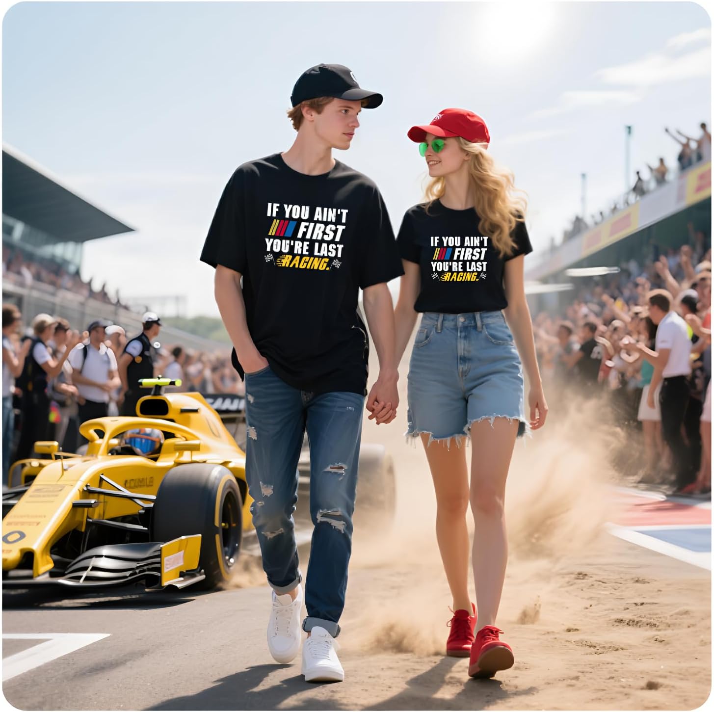 Racing Shirts for Women Checkered Flag T-Shirt Race Day Tee If You Ain't First You're Last Tee Top image 2