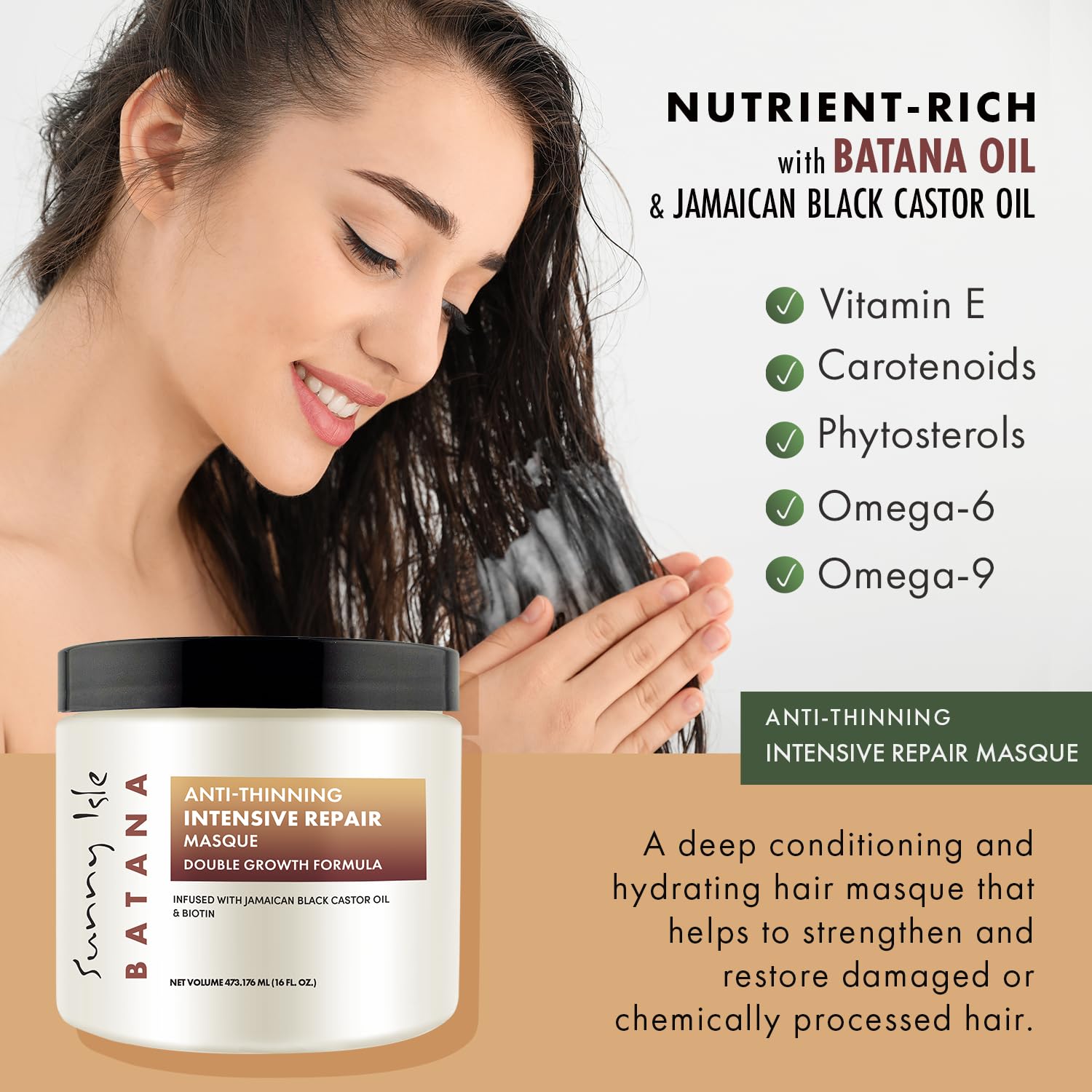 Sunny Isle Batana Anti-Thinning Intensive Repair Masque 16oz Infused with Biotin and Jamaican Black Castor Oil - Image 2