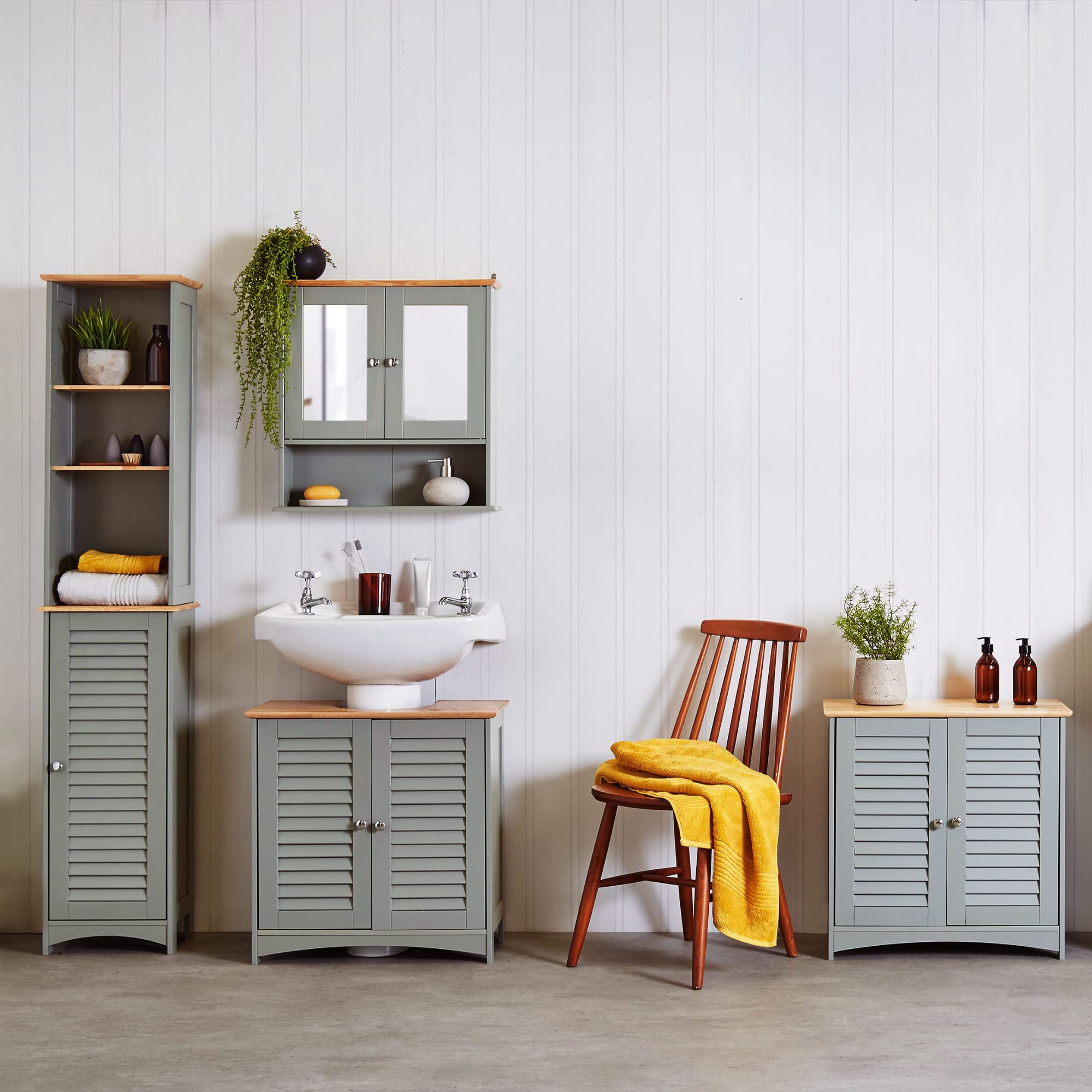 Buy VonHaus Tall Bathroom Grey & Rubberwood Freestanding