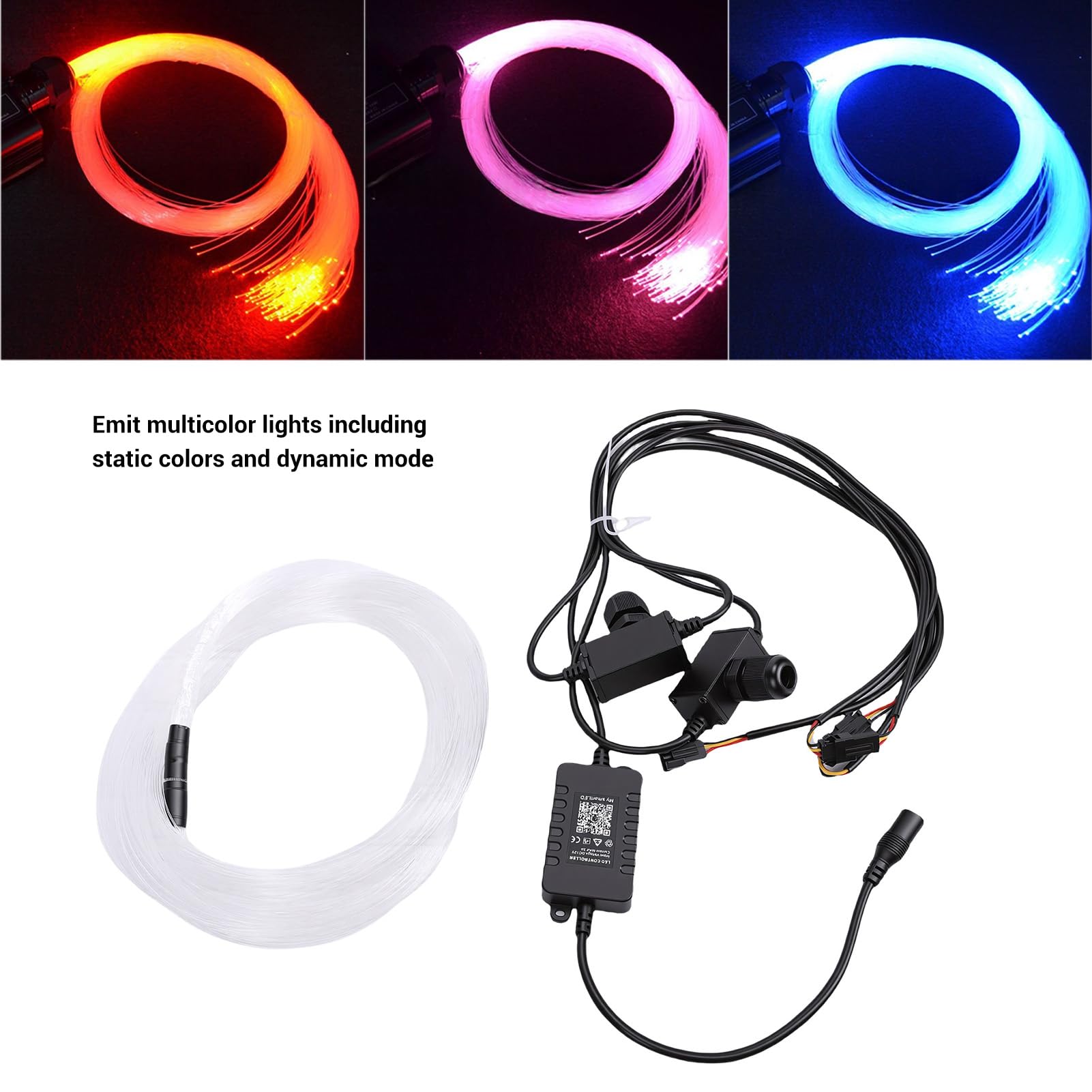 Luocute Luce a Fibra Ottica, Kit Luci LED RGBW da 1,5 W con 100 Fili PMMA da 0,75 Mm 2 M, Telecomando APP BT per Soffitto di Casa Auto, Cavo in Fibra Ottica Ponticello Cavo Patch