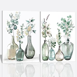 Boho Plant Wall Art Green Botanical 2Pcs Bohemain Framed Wall Printing N...