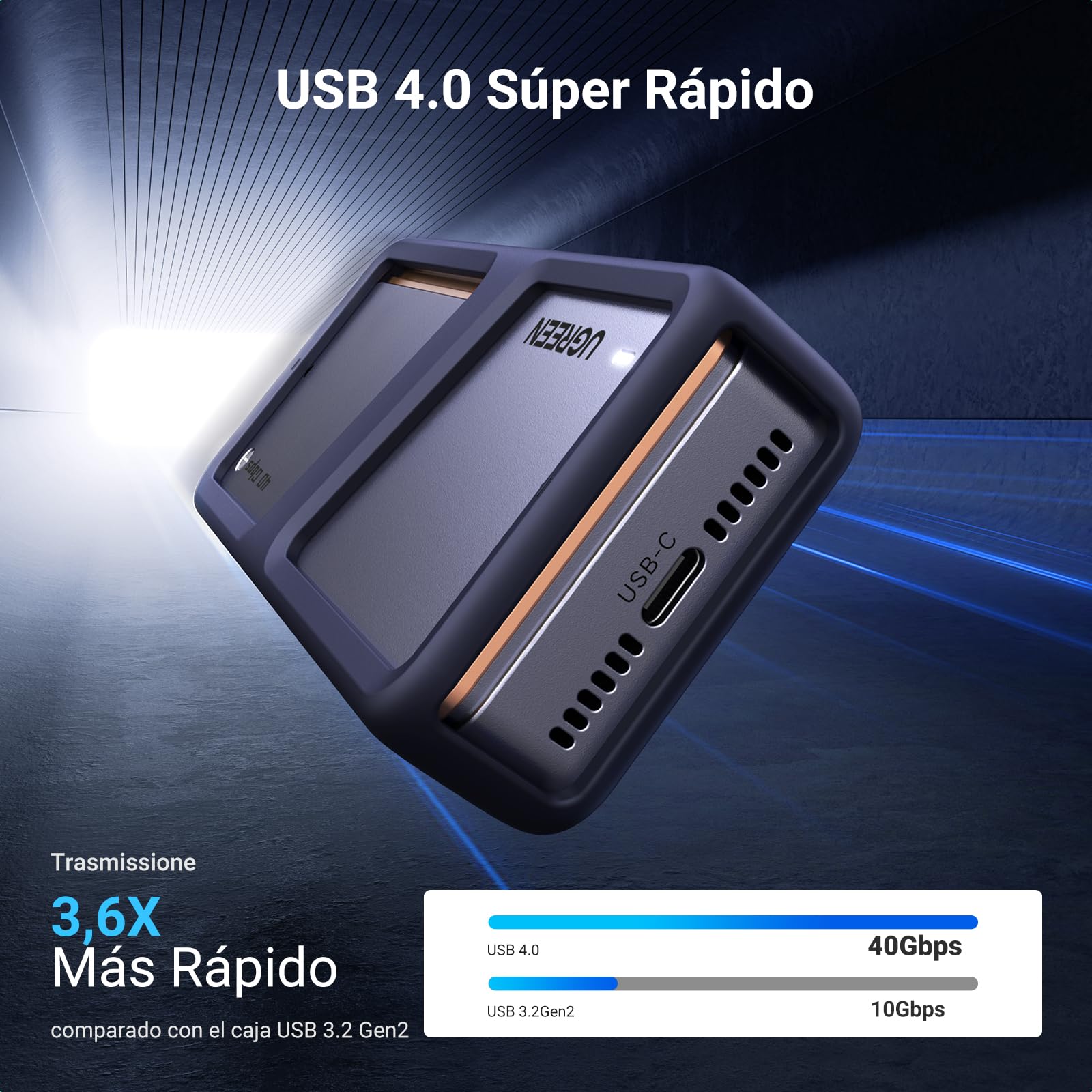 UGREEN Caja SSD M.2 NVMe 40Gbps, Carcasa M.2 PCIe UASP Trim USB 4.0 de 2230/2242/2260/2280 con M-Key o M+B Key Compatible con 970 EVO Plus 980 Pro WD SN770 Kingston