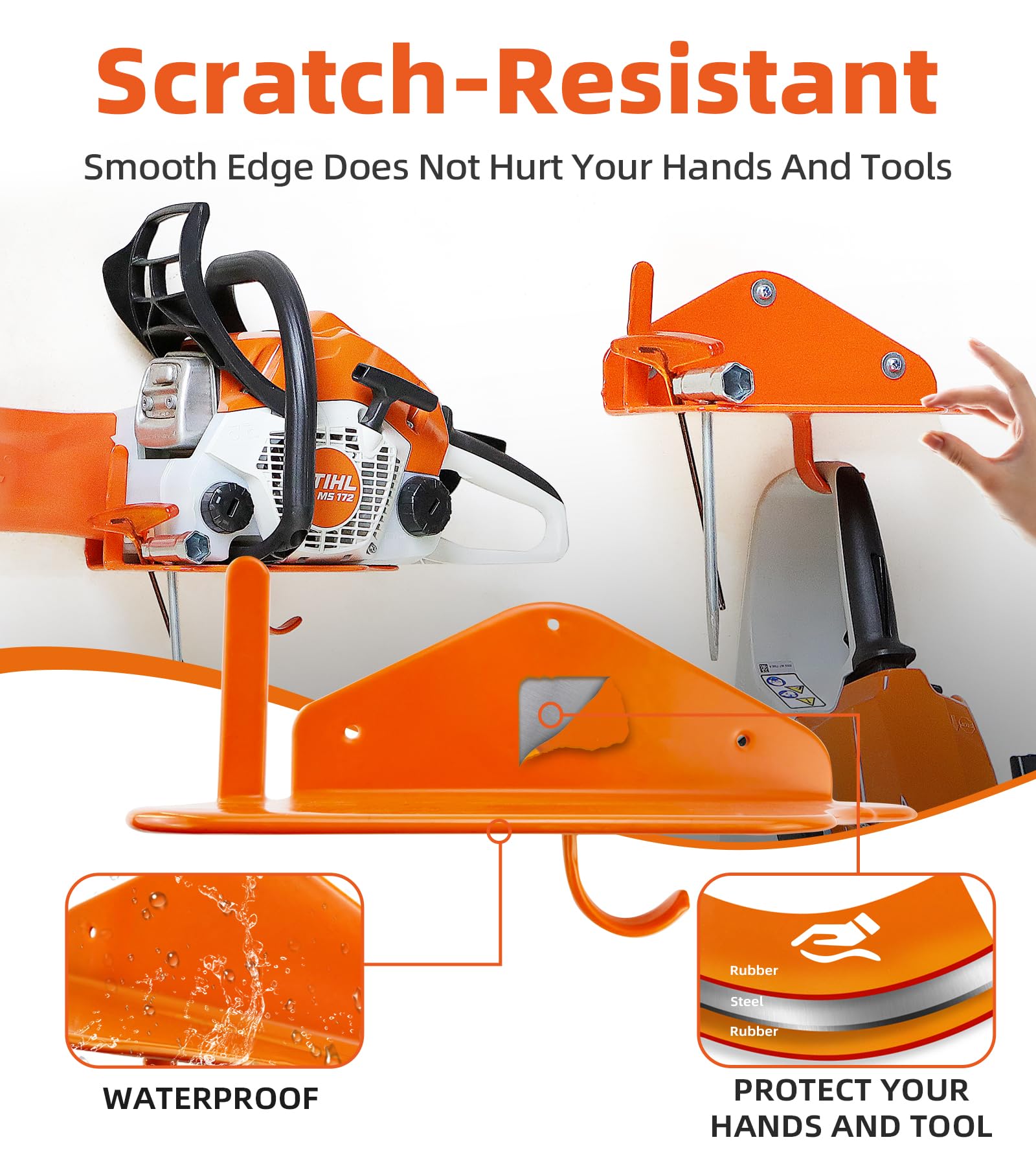 Soporte para motosierra, soporte de pared para motosierra, soporte de almacenamiento de garaje resistente, 2 accesorios de motosierra, estante de organización de garaje (paquete de 3)