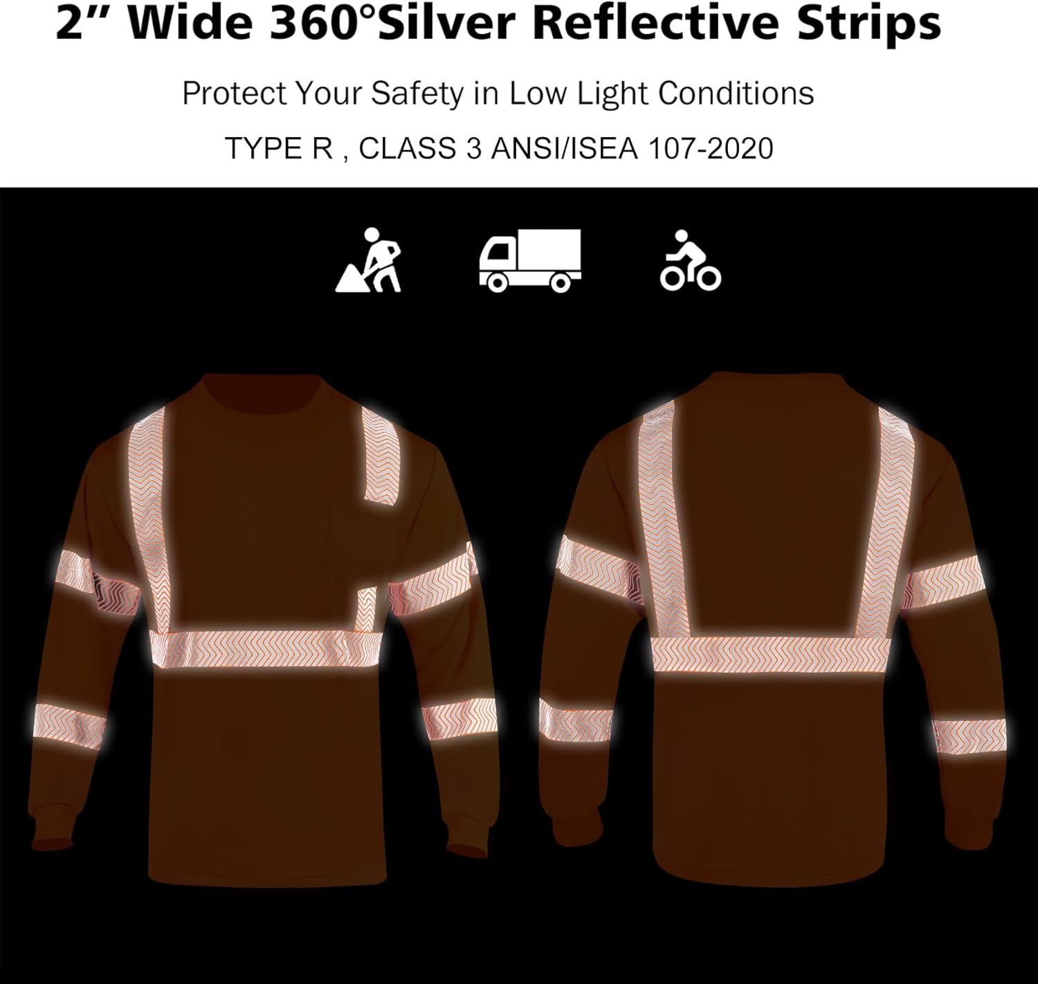 VENDACE Safety Shirt Hi Vis Long Sleeve High Visibility Reflective Work Shirts Class 3 Hi Vis Construction Shirts for Men - Image 6