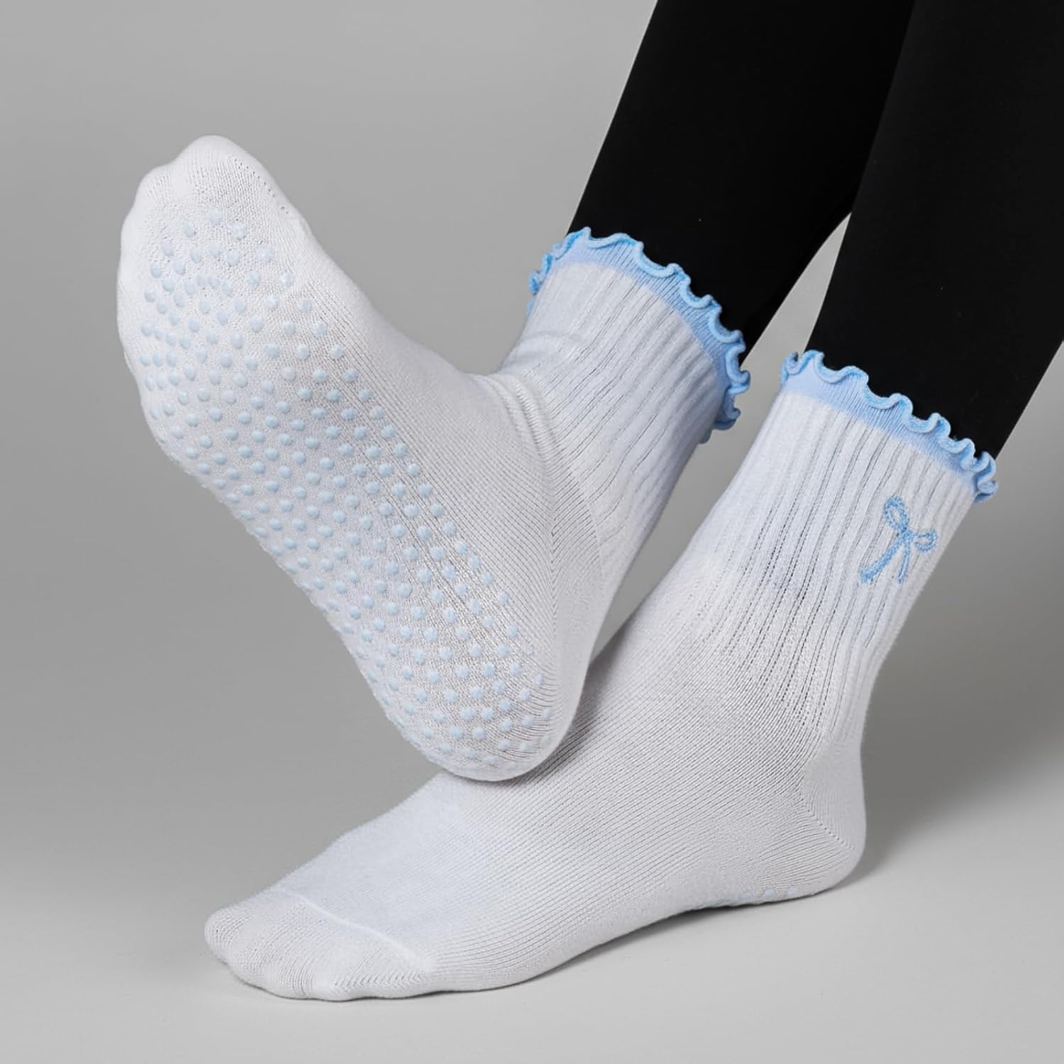 Jeyiour Women Cute Pilates Socks Nonslip Ruffle Yoga Socks with Grip Mother Pilates Yoga Gift for Barre Embroidery - Image 6