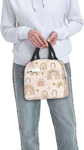 Miniatura 9 de Ucsaxue Lonchera estética bohemia con diseño de arco iris, reutilizable, bolsa de almuerzo aislada para picnic, bolsas de viaje, contenedor escolar