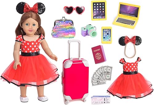 Ropa y accesorios para muñecas de 18 pulgadas, maleta de viaje, juego de vestido de moda, para muñecas de 18 pulgadas