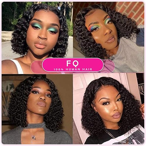 Miniatura 7 de Extensiones de cabello humano brasileño rizado profundo con cierre, 3 paquetes con cierre (10, 10, 10, 10+10), parte media, 4 x 4 pulgadas, cierre