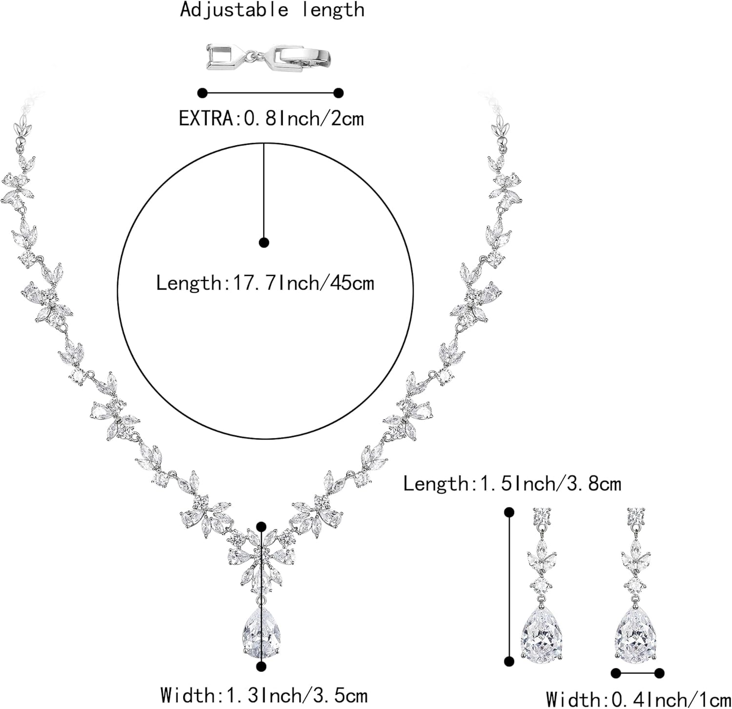 BriLove Gorgeous Wedding Jewelry Set for Women Bridal Cubic Zirconia Marquise Teardrop Leaf Cluster Y-Necklace Dangle Earrings Link Bracelet - Image 5