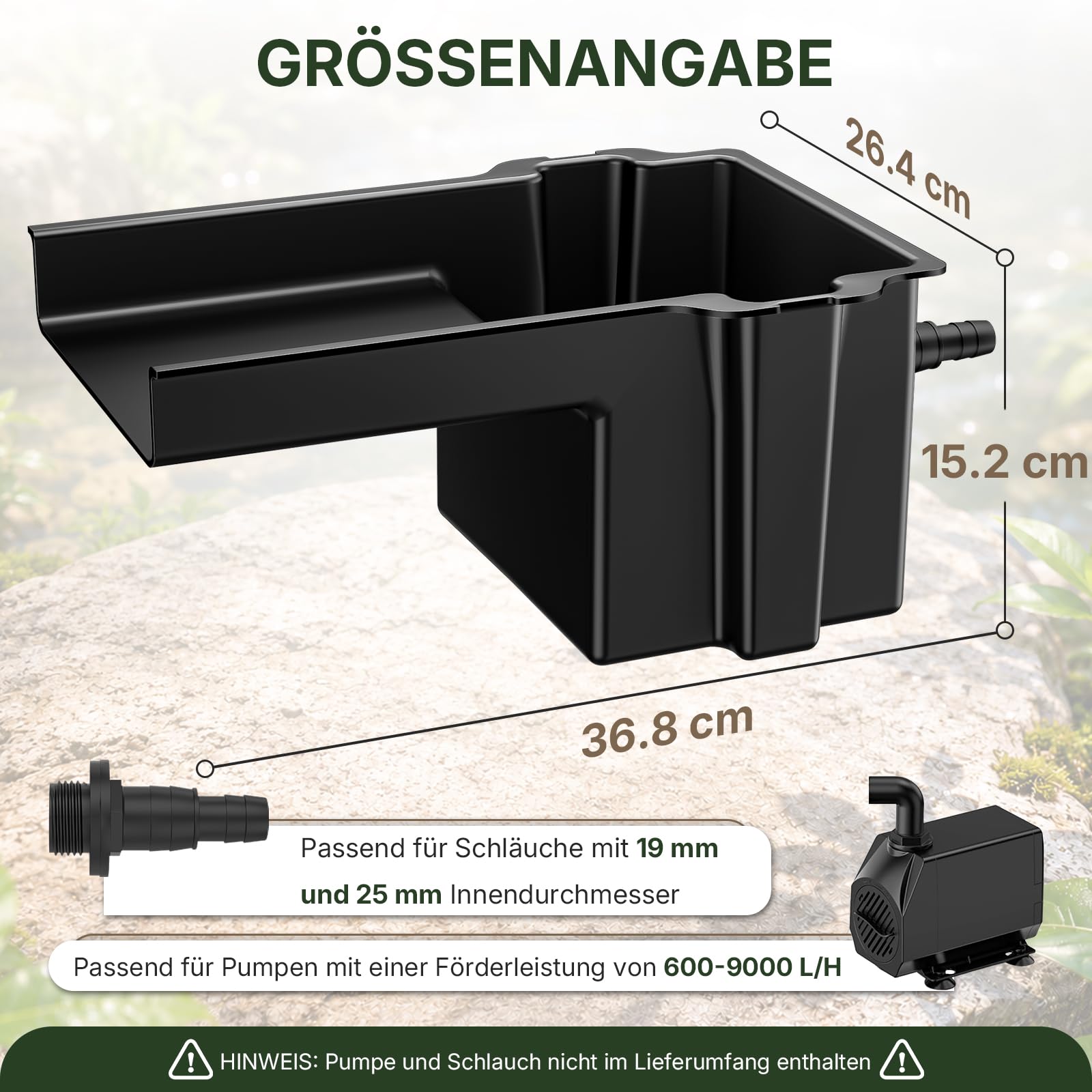 Teich Wasserfall with Filtermedien, 20 cm breiter Wasserfall Garten
