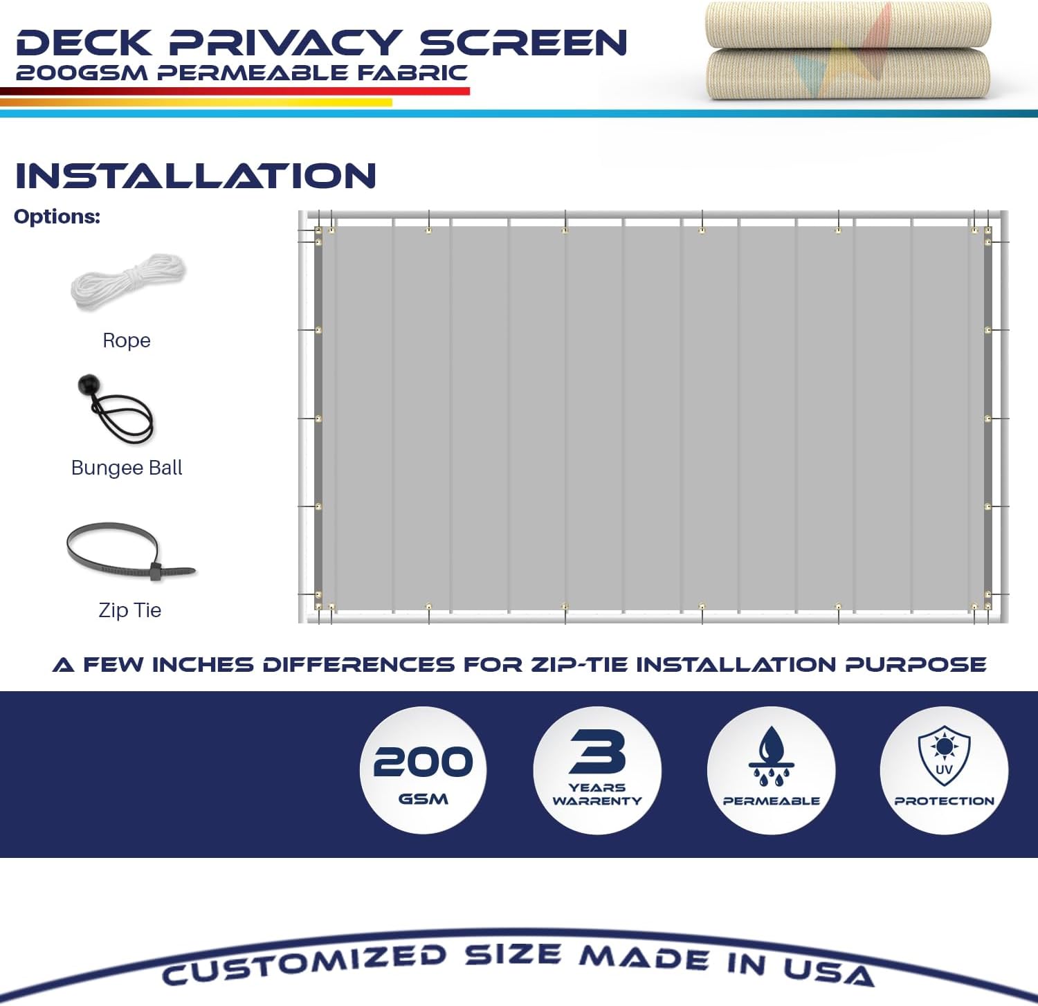 Windscreen4less 3'x15' Deck Balcony Privacy Screen for Deck Pool Fence Railings Apartment Balcony Privacy Screen for Patio Yard Porch Chain Link Fence Condo with Zip Ties Beige
