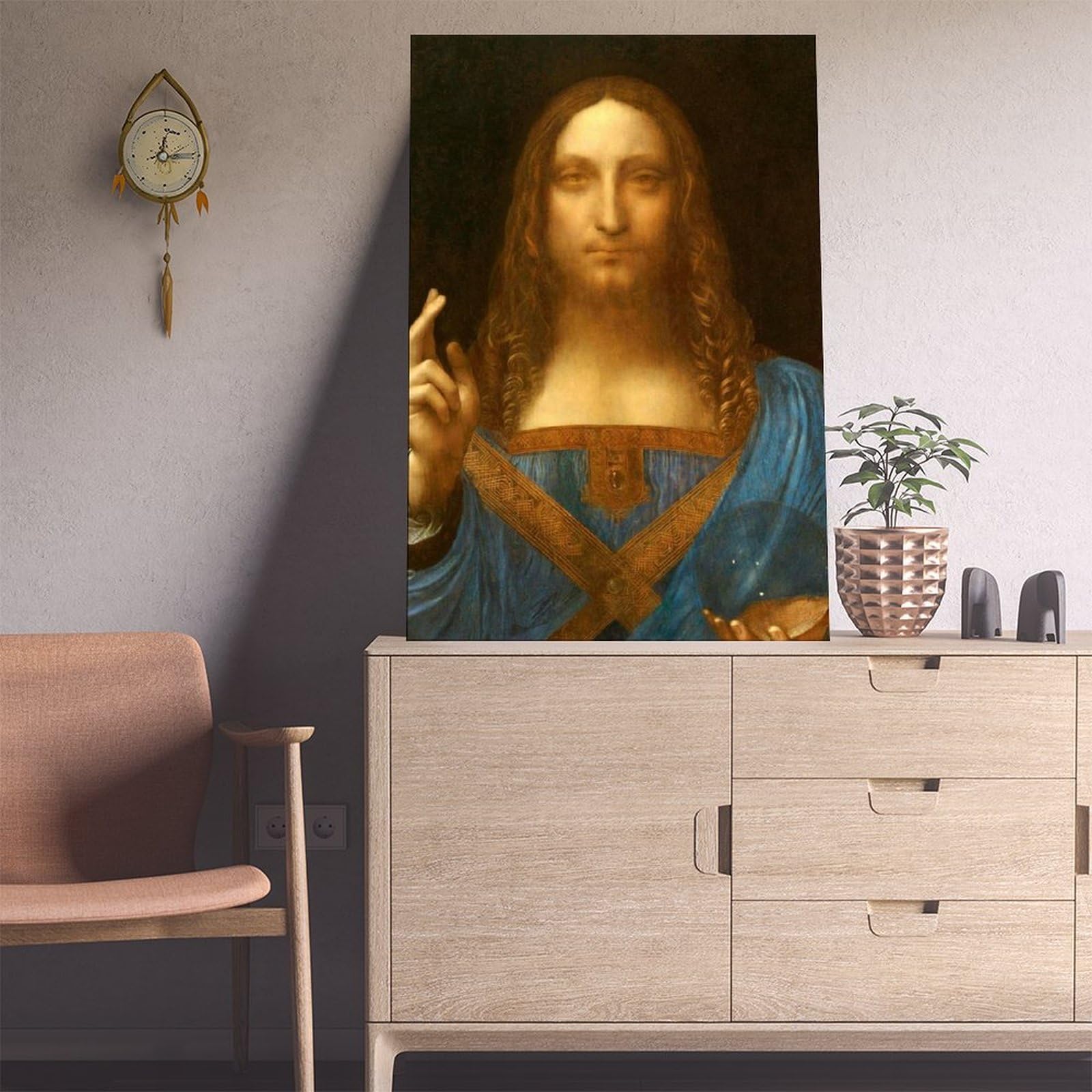 Póster restaurado de Salvator Mundi Leonardo Da Vinci para dormitorio, lienzo decorativo para pared, oficina, habitación, marco de regalo, 30 x 45 cm