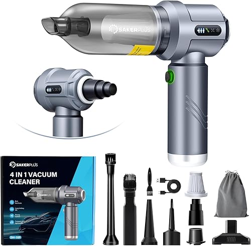 Aspiradora inalámbrica para automóvil, 4 en 1, mini aspiradora de mano de succión de 17500 PA de alta potencia, plumeros de aire portátiles, batería