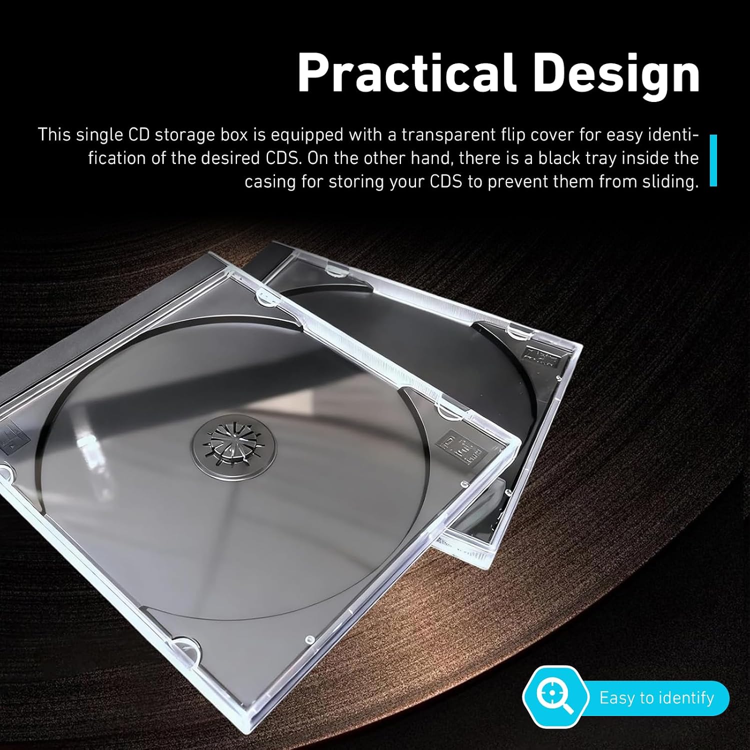 5 PCS CD Jewel Cases, Thickened Standard Single Clear CD Cases, Plastic DVD Storage Cover with Removable Black Tray, Hard DVD Holder Car Accessories (Black)