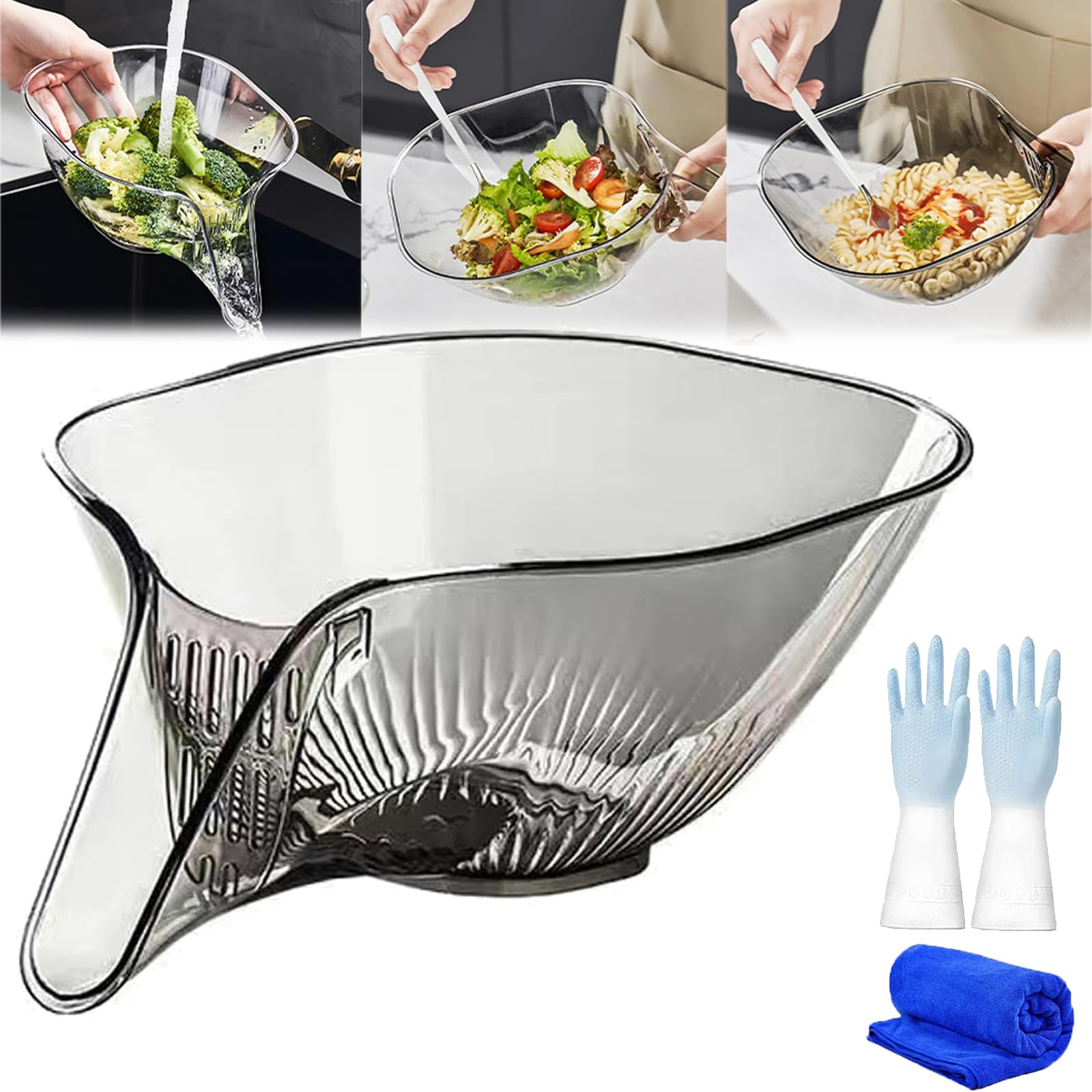 QosneounDrainage Basket Funnel, Multi-Functional Drain Basket, Multifunctional Kitchen Sink Drain Basket, Draining Bowl Suitable for Vegetables, Fruits and Food with Funnel (Gray)