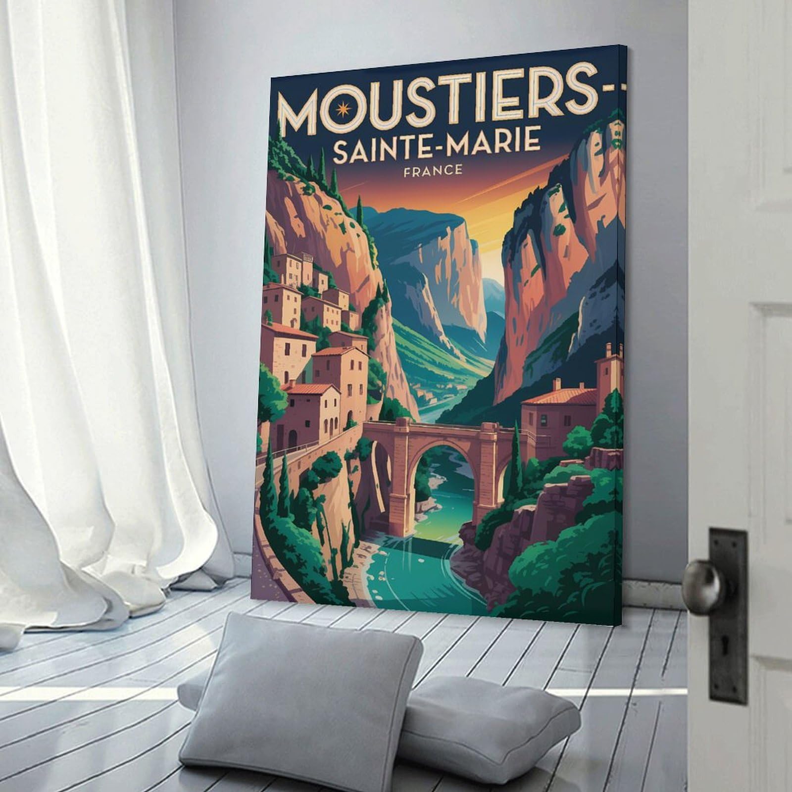 Junmoney Moustiers Sainte Marie Travel Home Decor Wall Art 12x18inch(30x45cm), for Restful Interiors, Bedrooms Or Small Rooms, Decorative Wall Art for Cosy Rooms