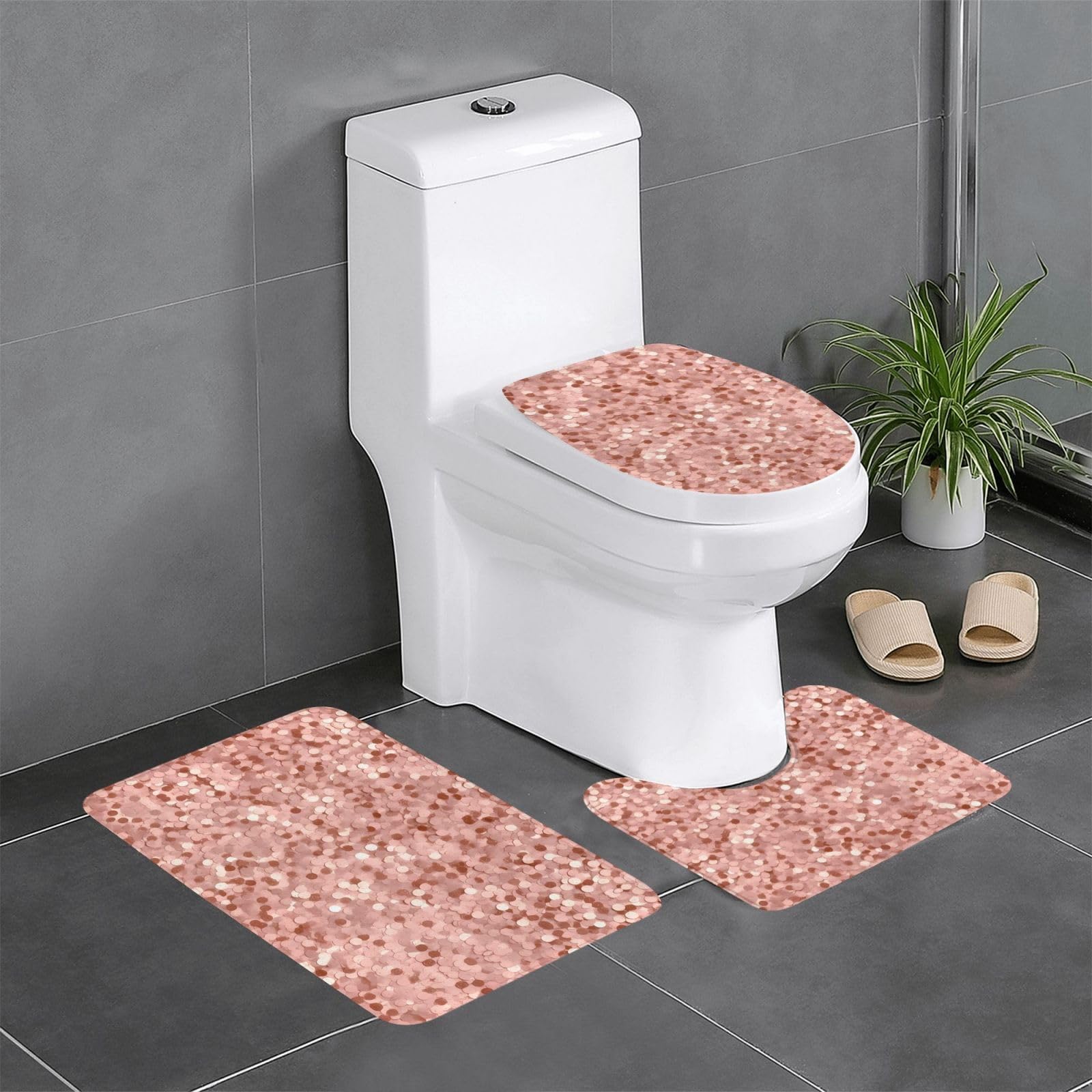 Tapis de bain antidérapant or rose lot de 3 pour éviter les glissades