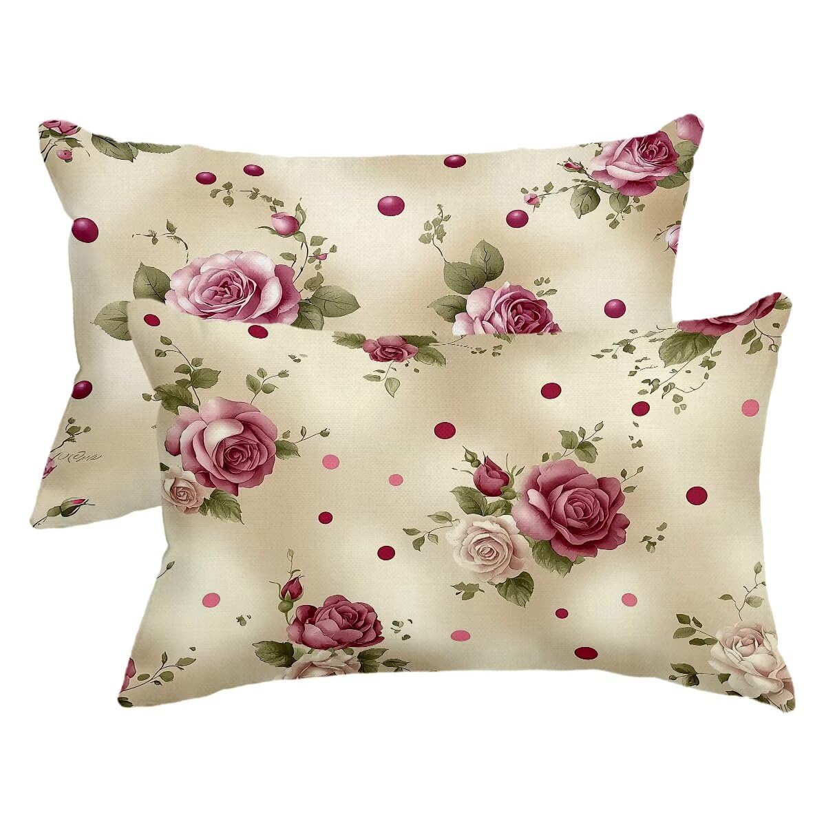 Housse coussin exterieur impermeable rose 50x80 lot de 2 en lin