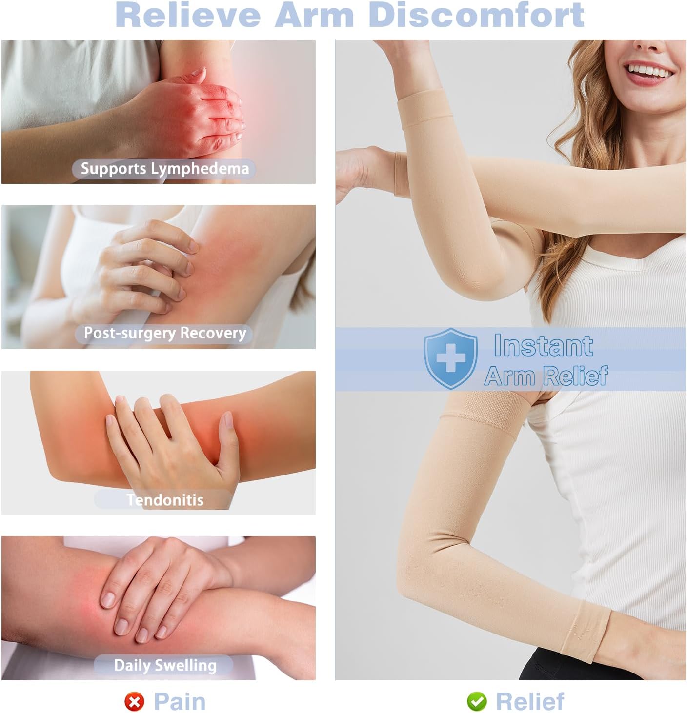 Lymphedema Arm Compression Sleeves for Women 20-30 mmHg Full Arm Support for Swelling Relief & All-Day Wear - Image 4