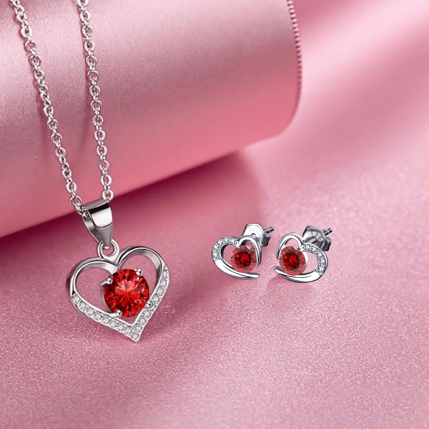 Schmuckset Damen 925 Sterling Silber | Herz Halskette mit Ohrringen | mit funkelndem Zirkonia | Elegantes Set für jeden Anlass