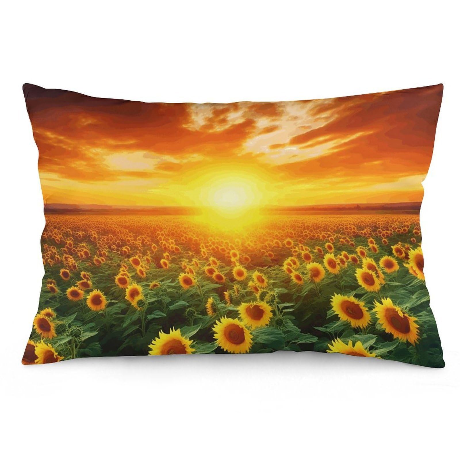 NONHAI 2 Pack Pillow Cases for Hair and Skin, Soft Breathable Pillow Case Covers with Hidden Zipper, Dreamlike Sunset of A Sunflower Field Pillowcase 16 "x24 Pillow Covers for Sleeping Gift