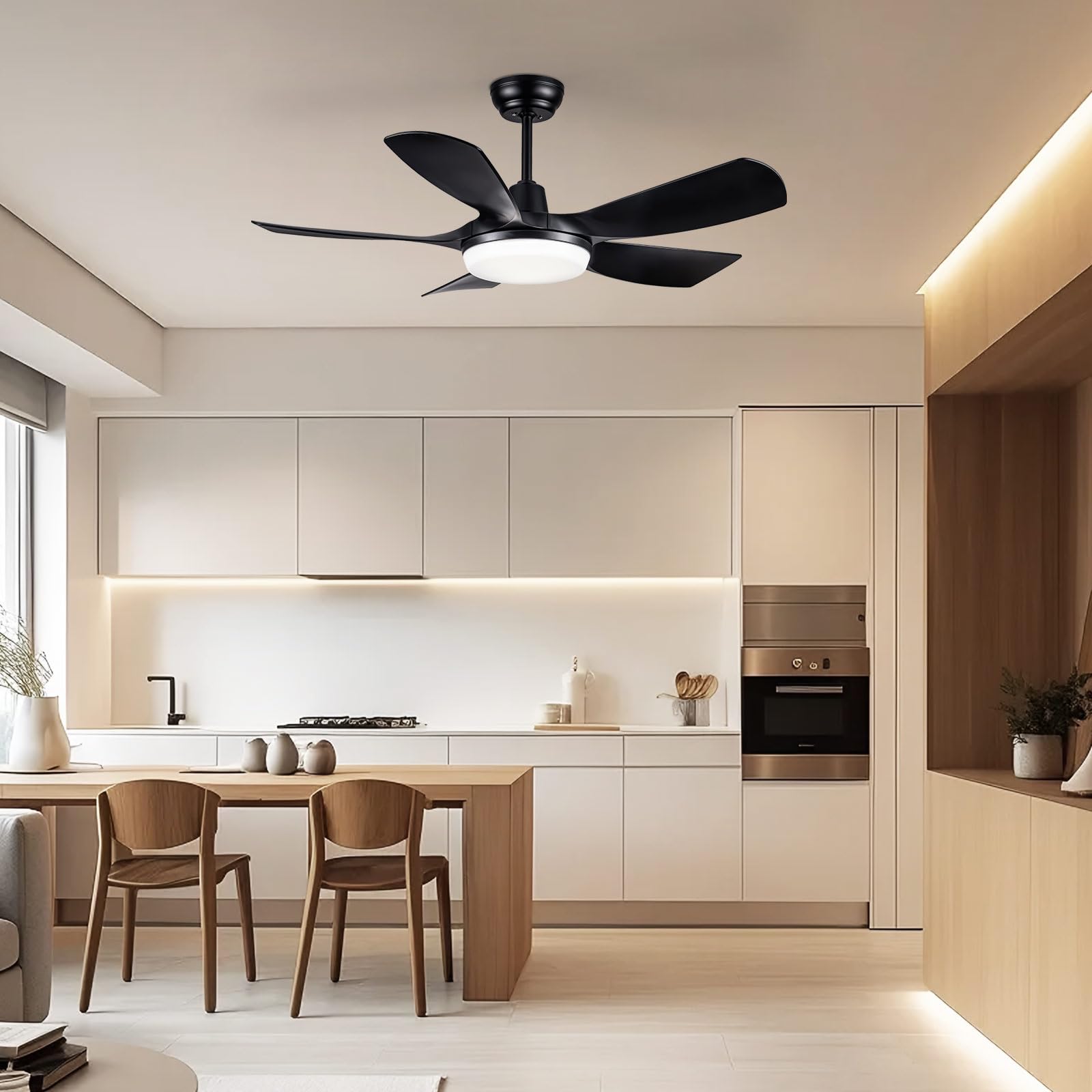 Newday Ventilatore da Soffitto Nero, 106cm Ventilatore da Soffitto con Lampada e Telecomando Silenzioso, Ventilatore da Soffitto con Luce Dimmerabile 5 Pale per Soggiorno Camera da letto Patio