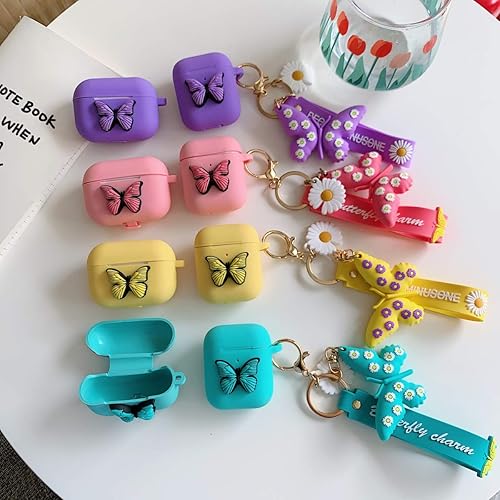 Miniatura 6 de Funda de mariposa AirPods Pro, funda de silicona a prueba de golpes 3D para Airpods 3, llavero para mujeres y niñas, regalo compatible con Apple