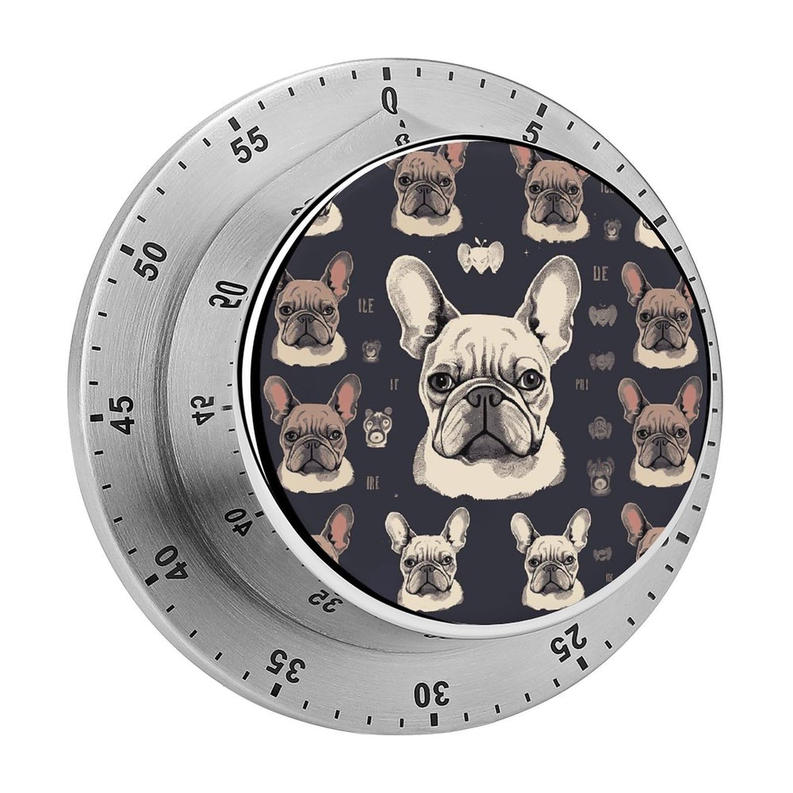 I Love French Bulldog Timers Adsorbable Stainless Steel Kitchen Timer Loud 60 Minute Visual Timer Portable Manual Countdown Timers Alarm Clock Time Management Tool for Home Work
