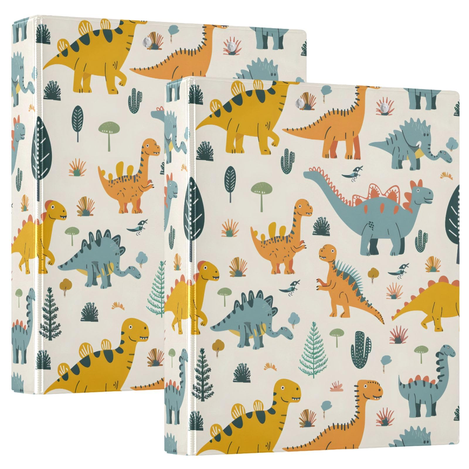 Raccoglitore a 3 anelli disegnato a mano, con dinosauri in stile cartone animato, 3,8 cm, contiene 200 fogli con 3 tasche interne trasparenti in PVC, per scuola e ufficio