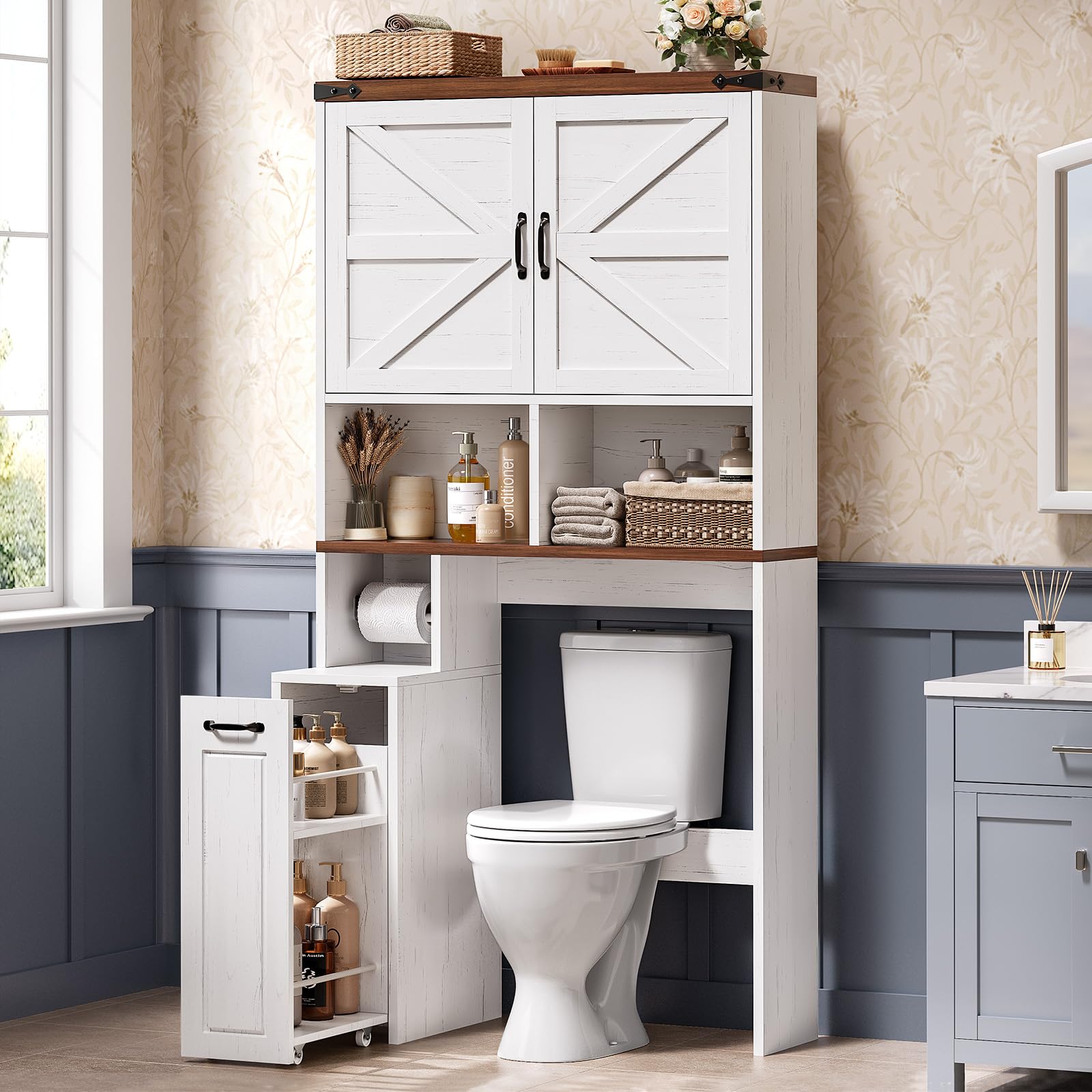 UPOSOJA Farmhouse Over The Toilet Storage Cabinet - bathroom furniture | Mubboo