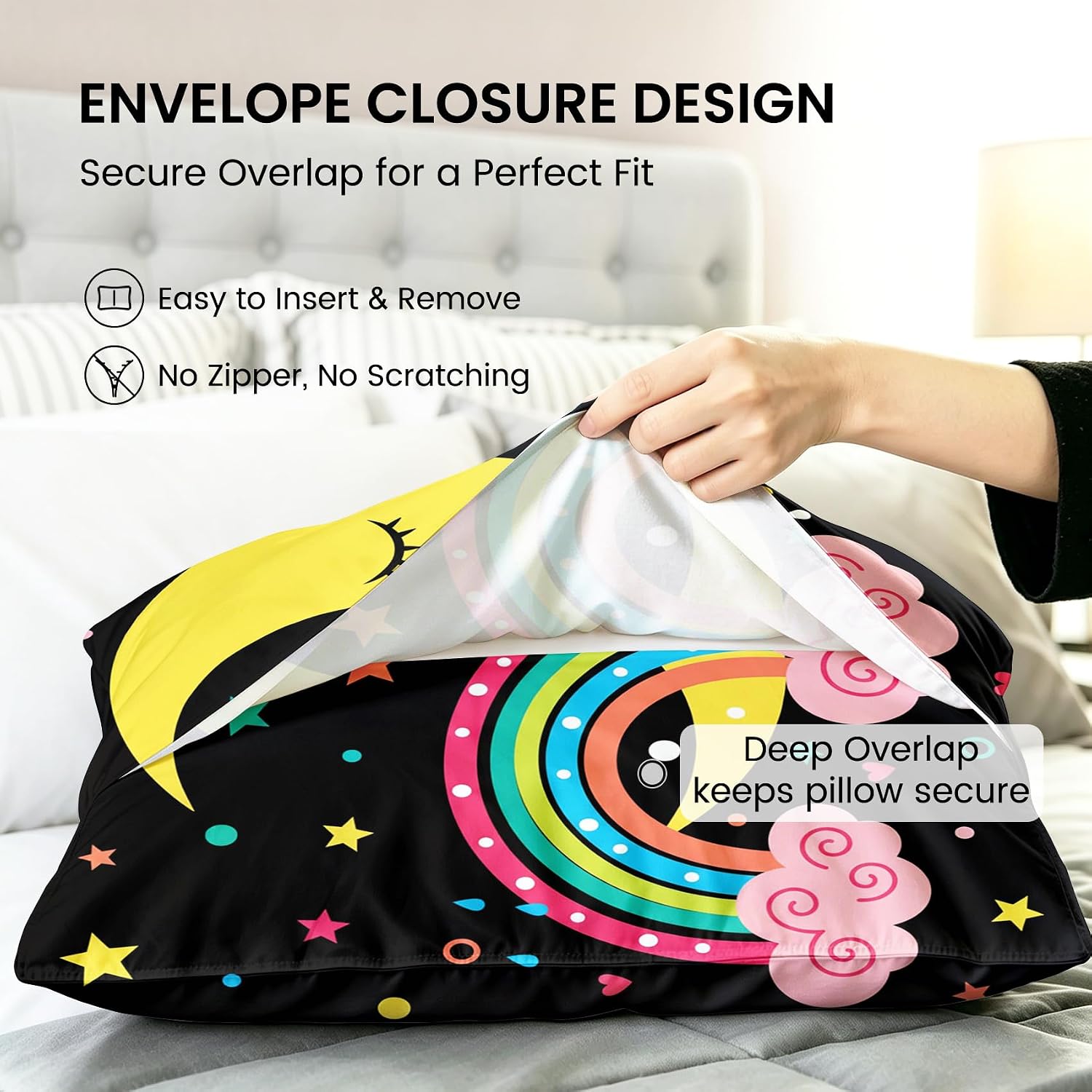 Moon and Stars Pillowcases Queen Size Set of 2, Girls Gifts image 4