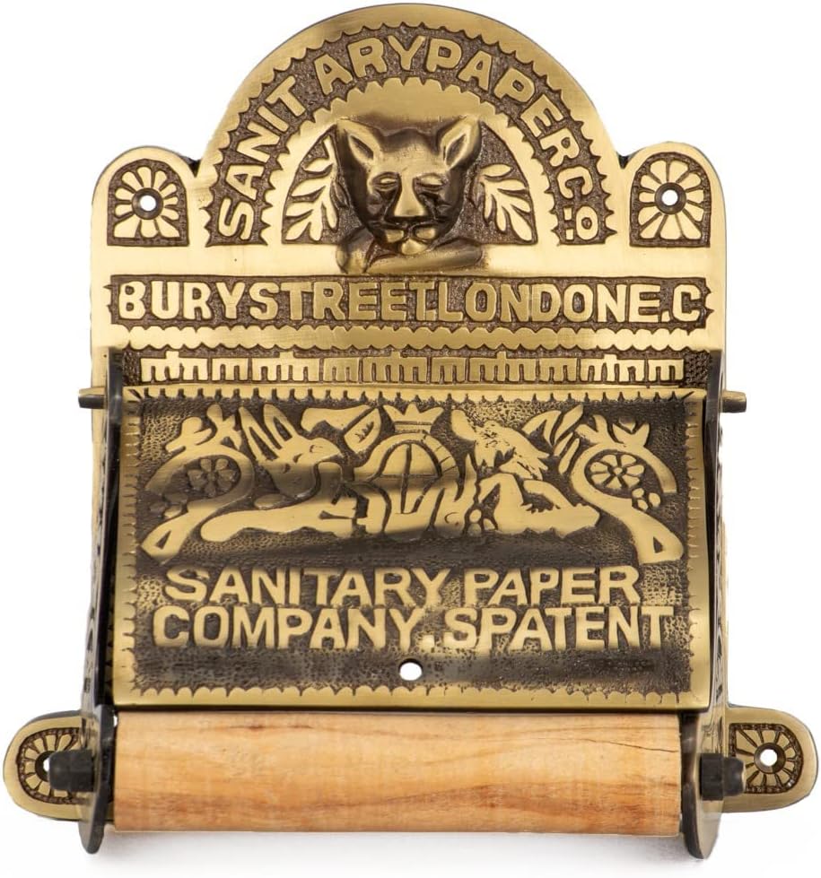 Antique Brass Wall Mount Toilet Tissue Paper Holder 6.9" Wide Victorian Style Rust Resistant Solid Brass Bathroom Toilet Sanitary Paper Roll Holder Storage with Lid